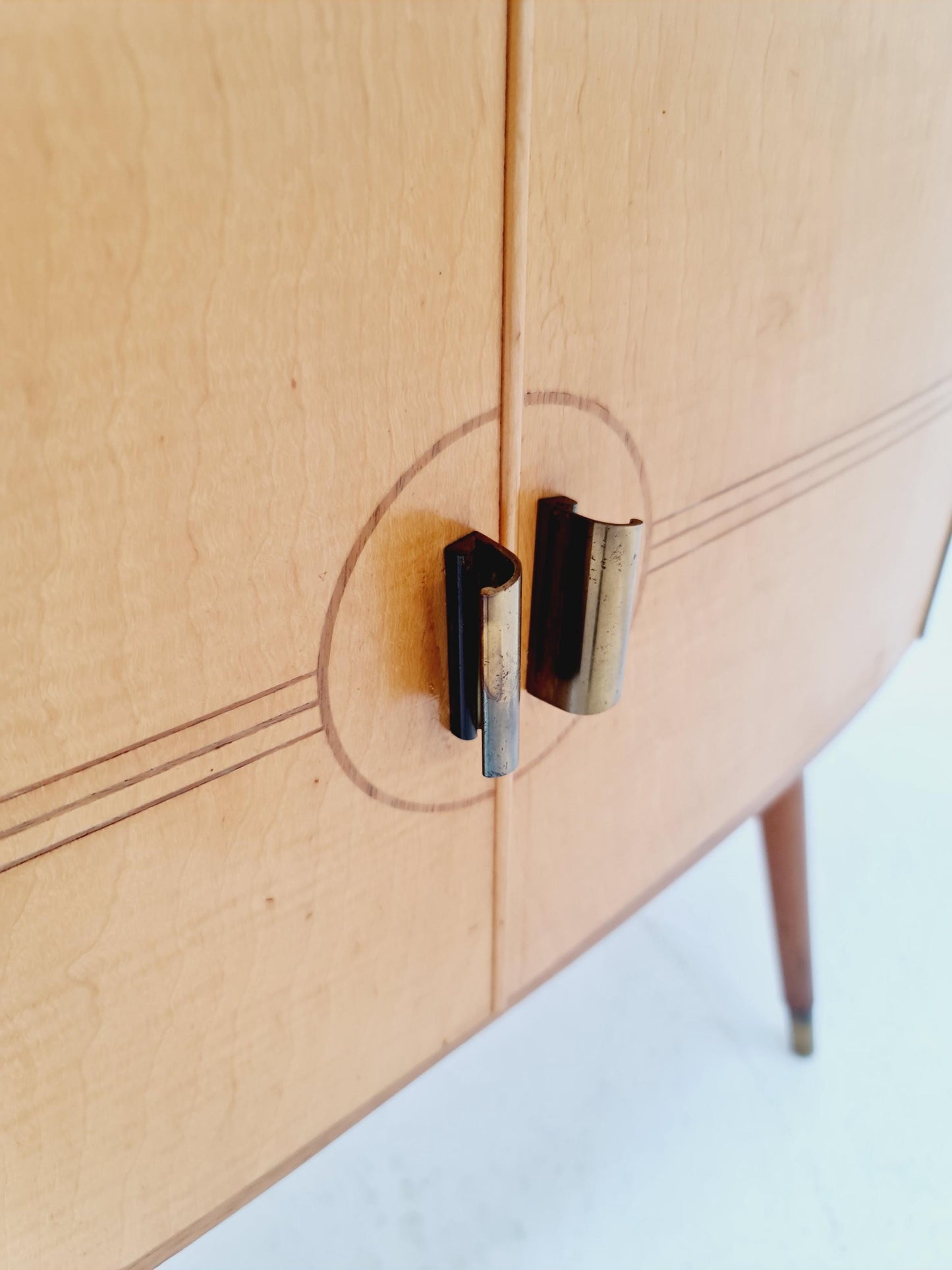 German mid-century teak and beech small sideboard /side table, 1950s