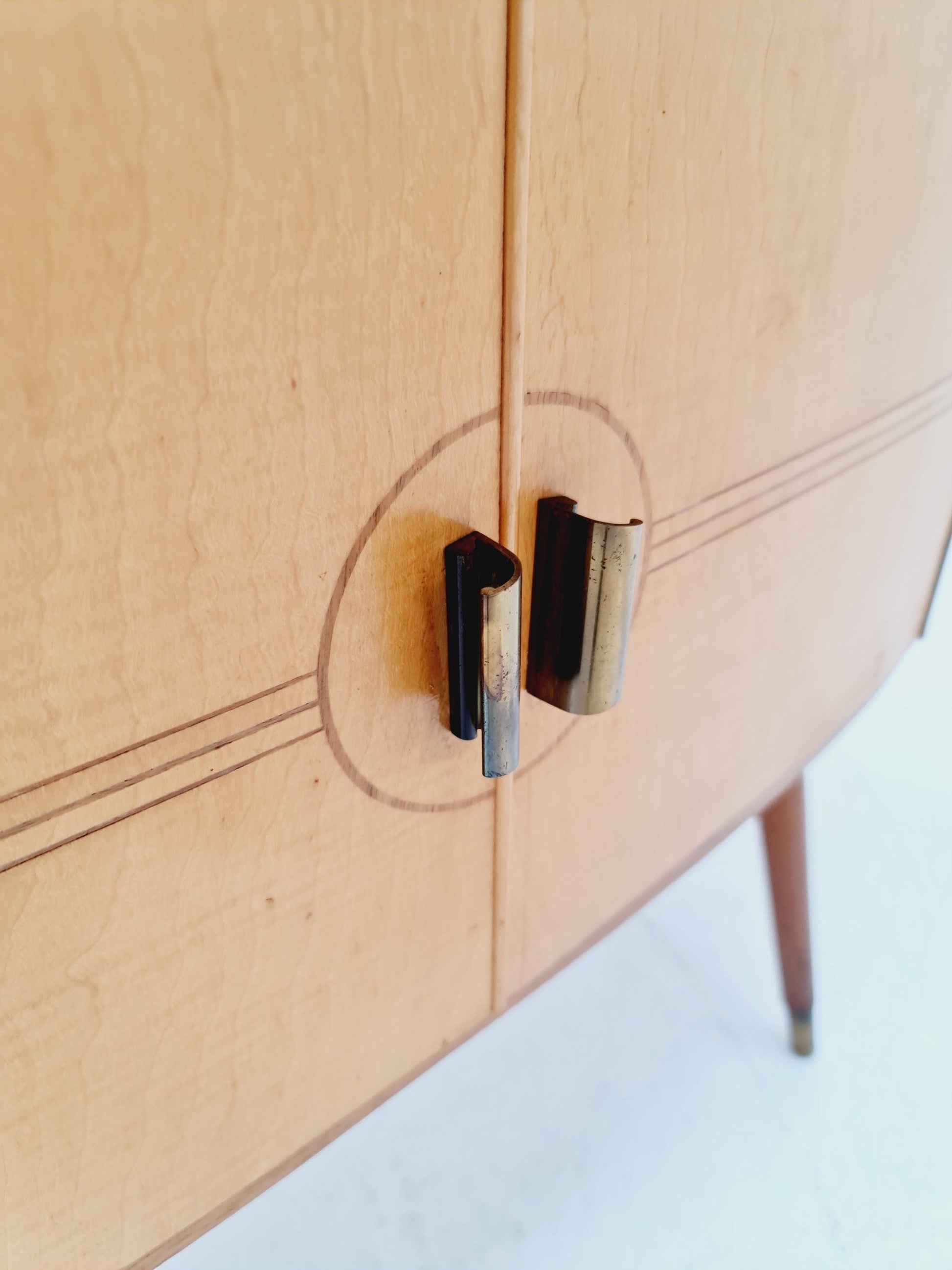 German mid-century teak and beech small sideboard /side table, 1950s