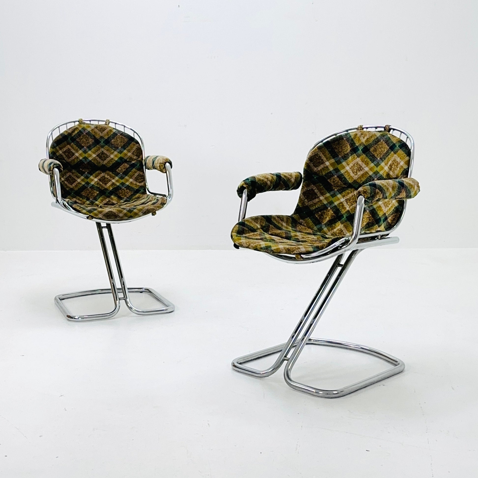 1 of 3 Gastone Rinaldi Space Age Chrome & Velvet Dining Room Chairs, 1970s