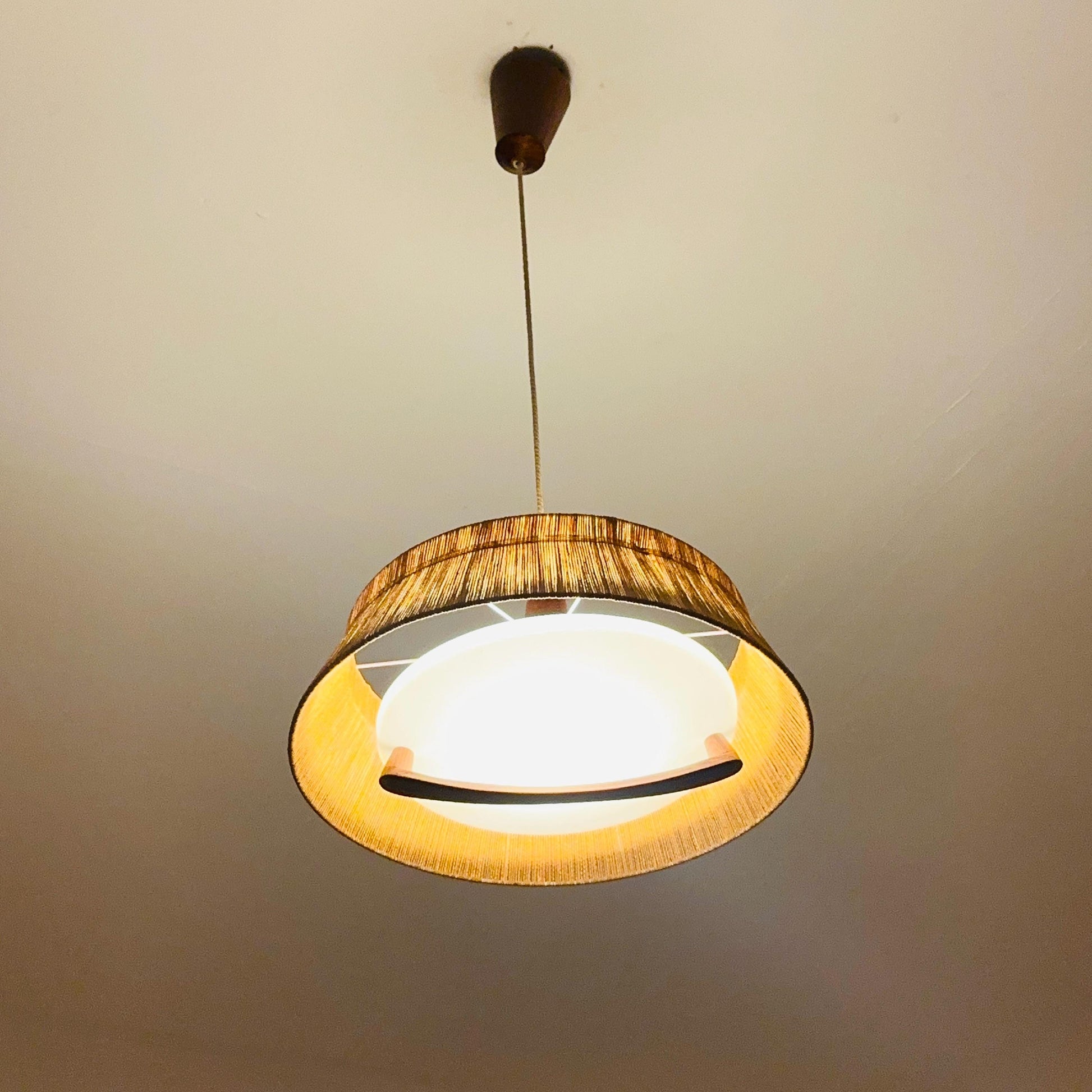 Mid century Pendant lamp sisal by Temde 1960s Germany