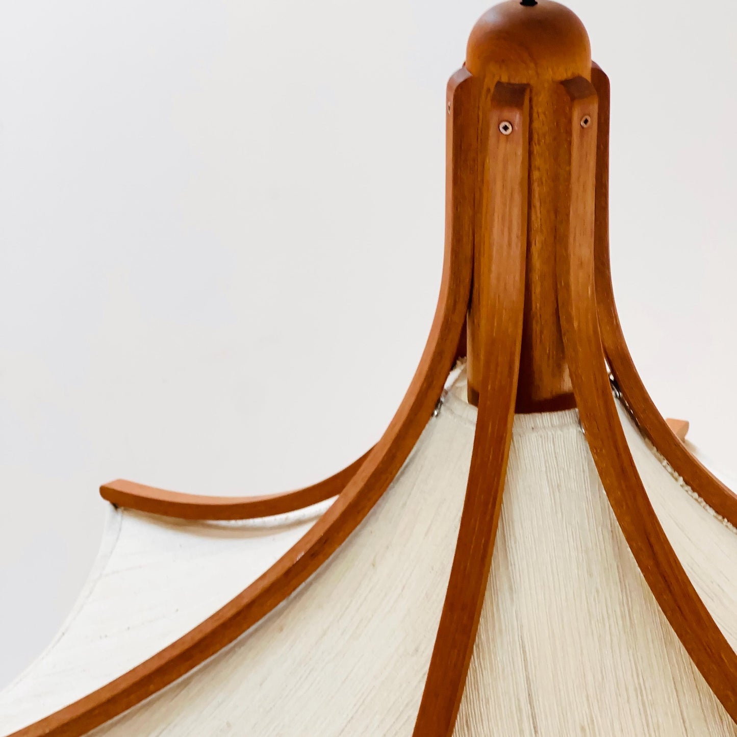 Mid century Wooden Pendant Light with Textile Shade by Domus Germany, 1970s