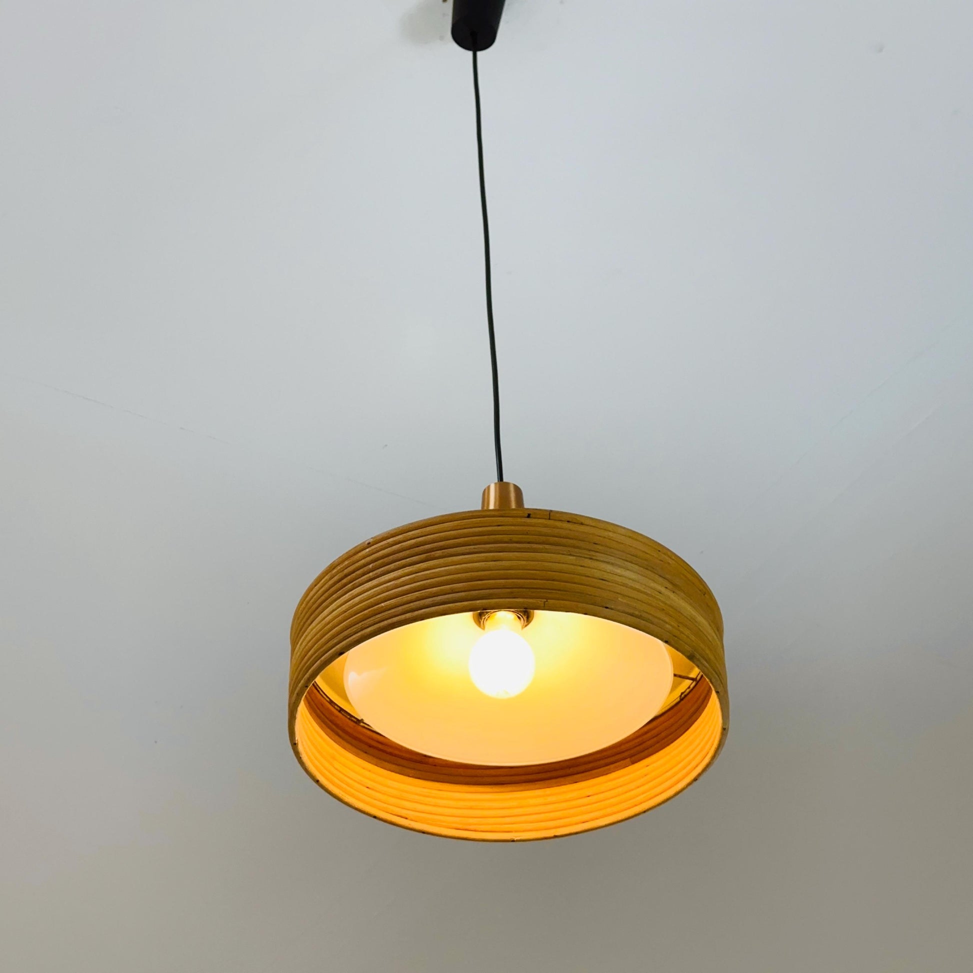 Mid century Bamboo rattan pendant lamp by Gabriella Grespi 1960s