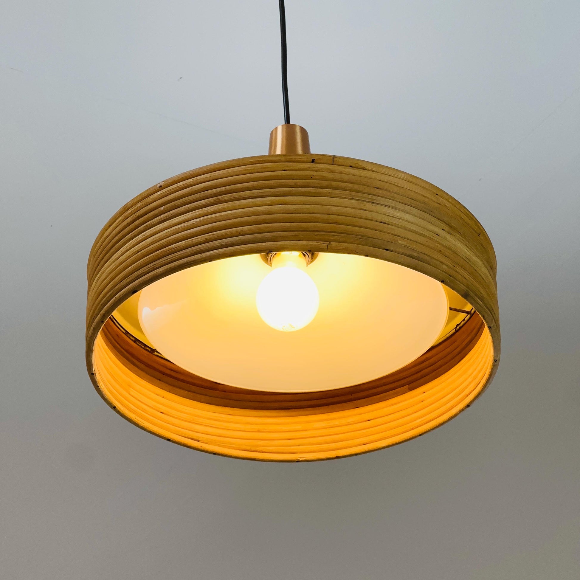 Mid century Bamboo rattan pendant lamp by Gabriella Grespi 1960s