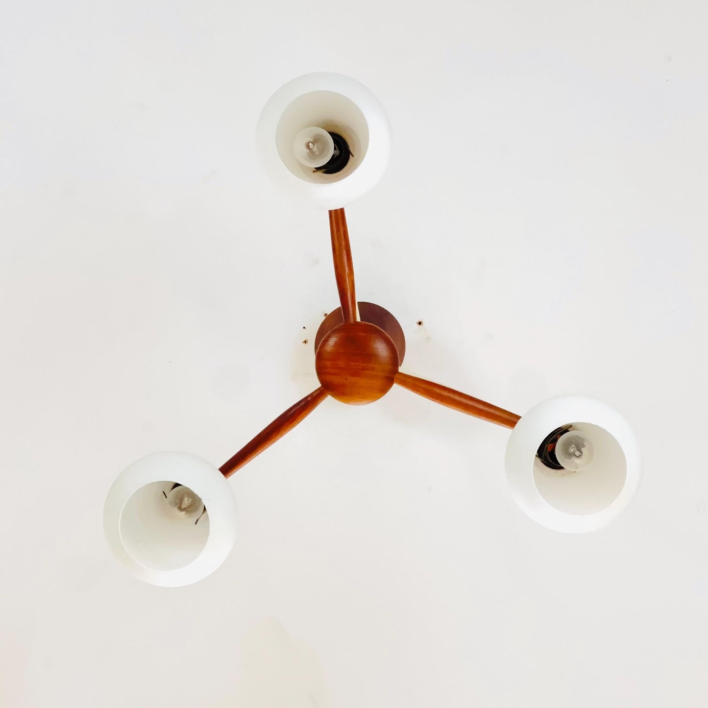 Mid century Danish teak & opal glass pendant lamp 1960s Denmark