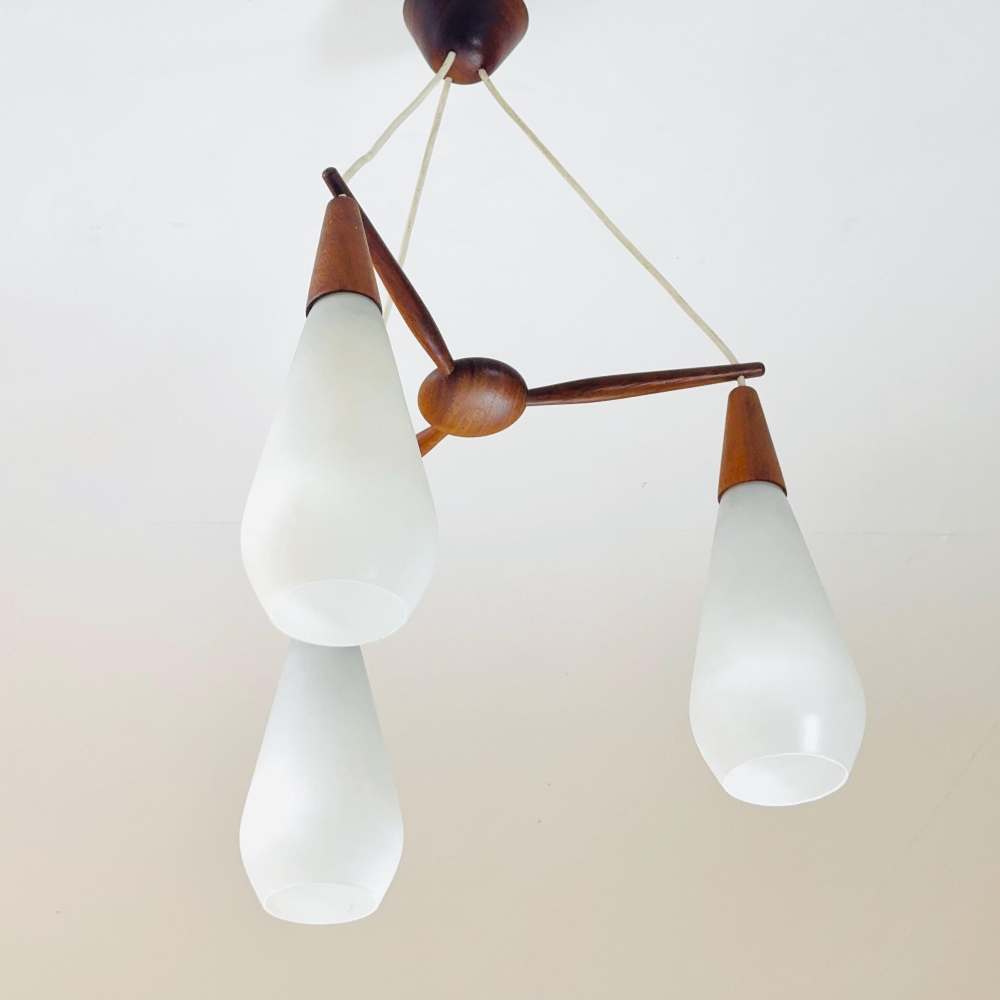 Mid century Danish teak & opal glass pendant lamp 1960s Denmark