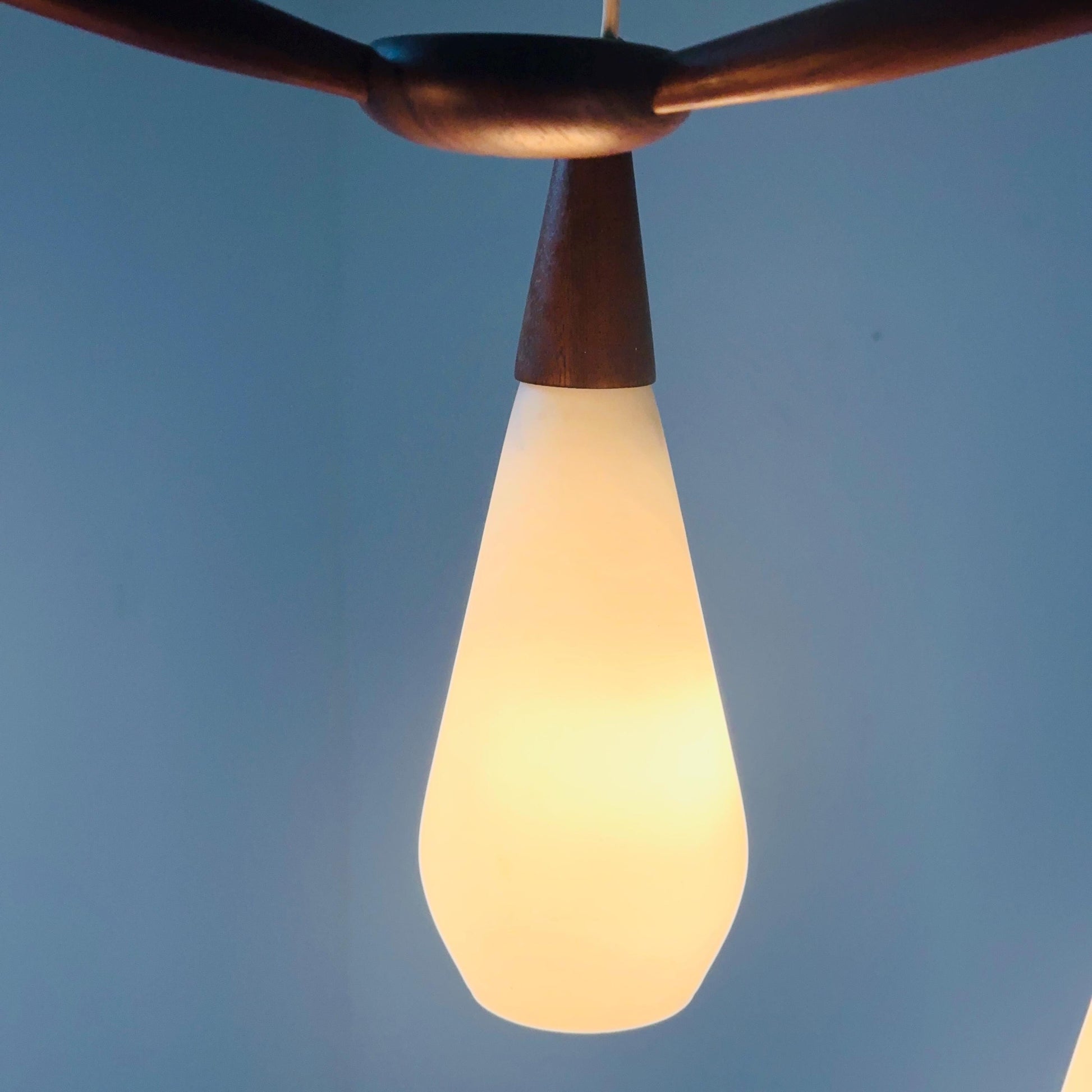 Mid century Danish teak & opal glass pendant lamp 1960s Denmark