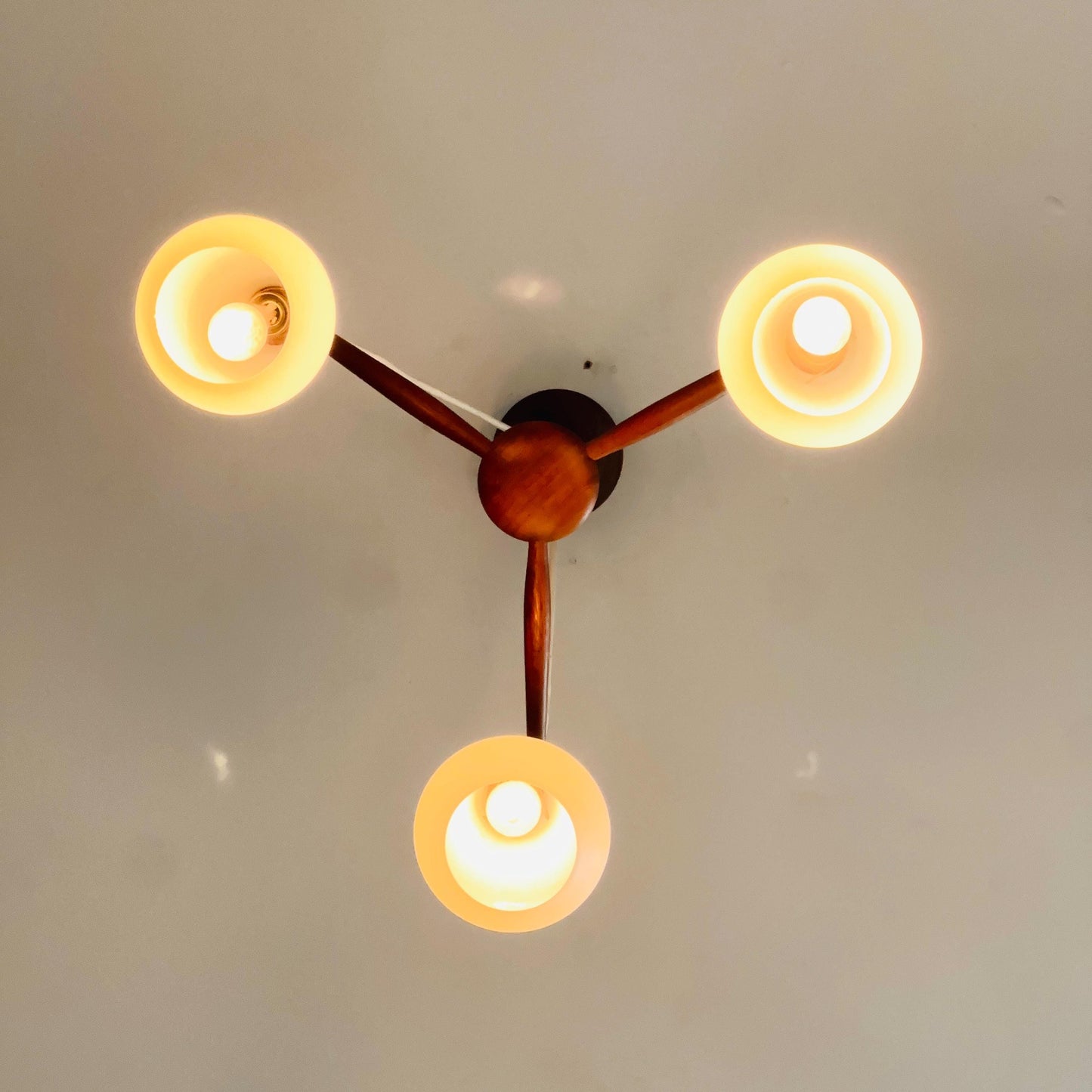 Mid century Danish teak & opal glass pendant lamp 1960s Denmark