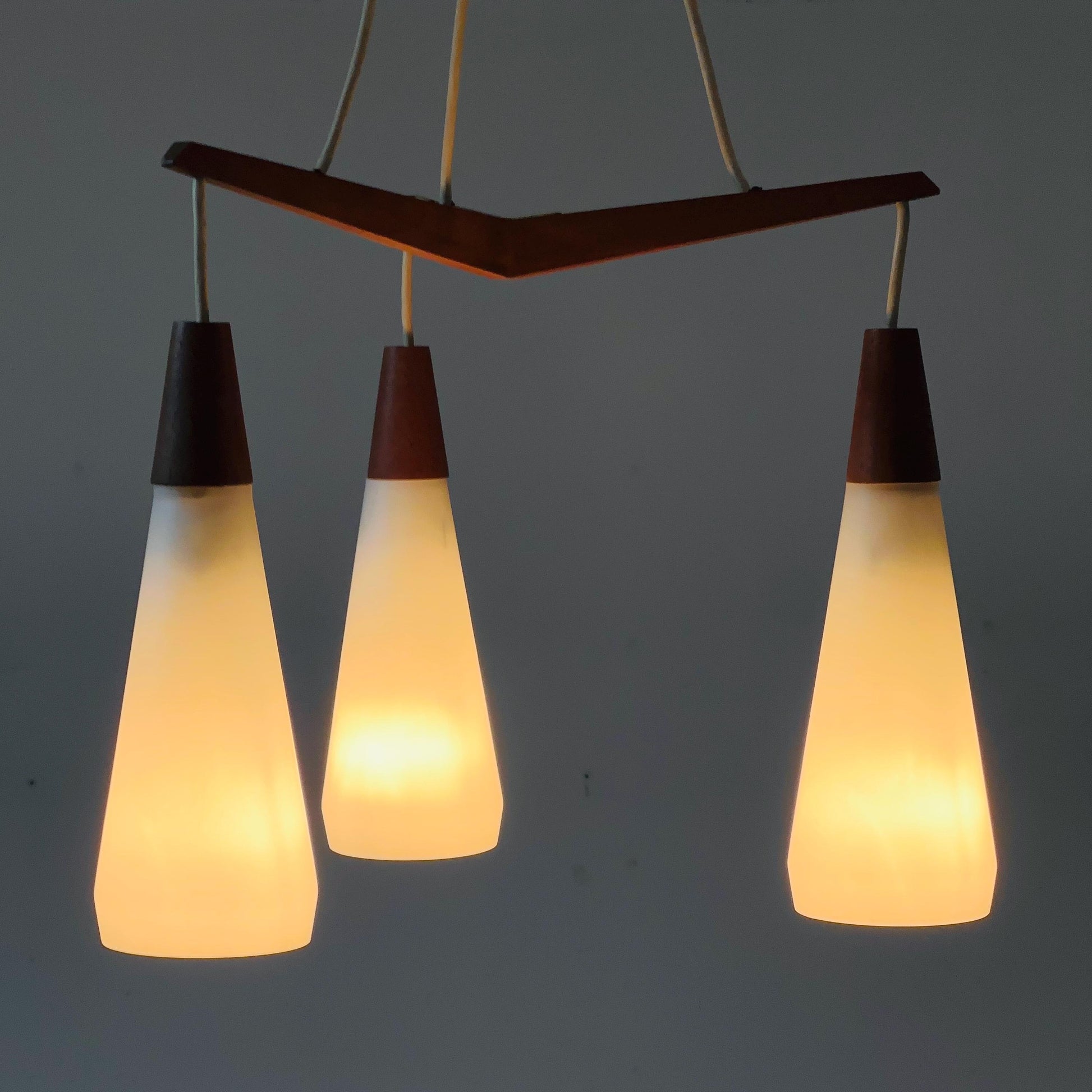 Mid century Danish teak & opal glass pendant lamp 1960s Denmark