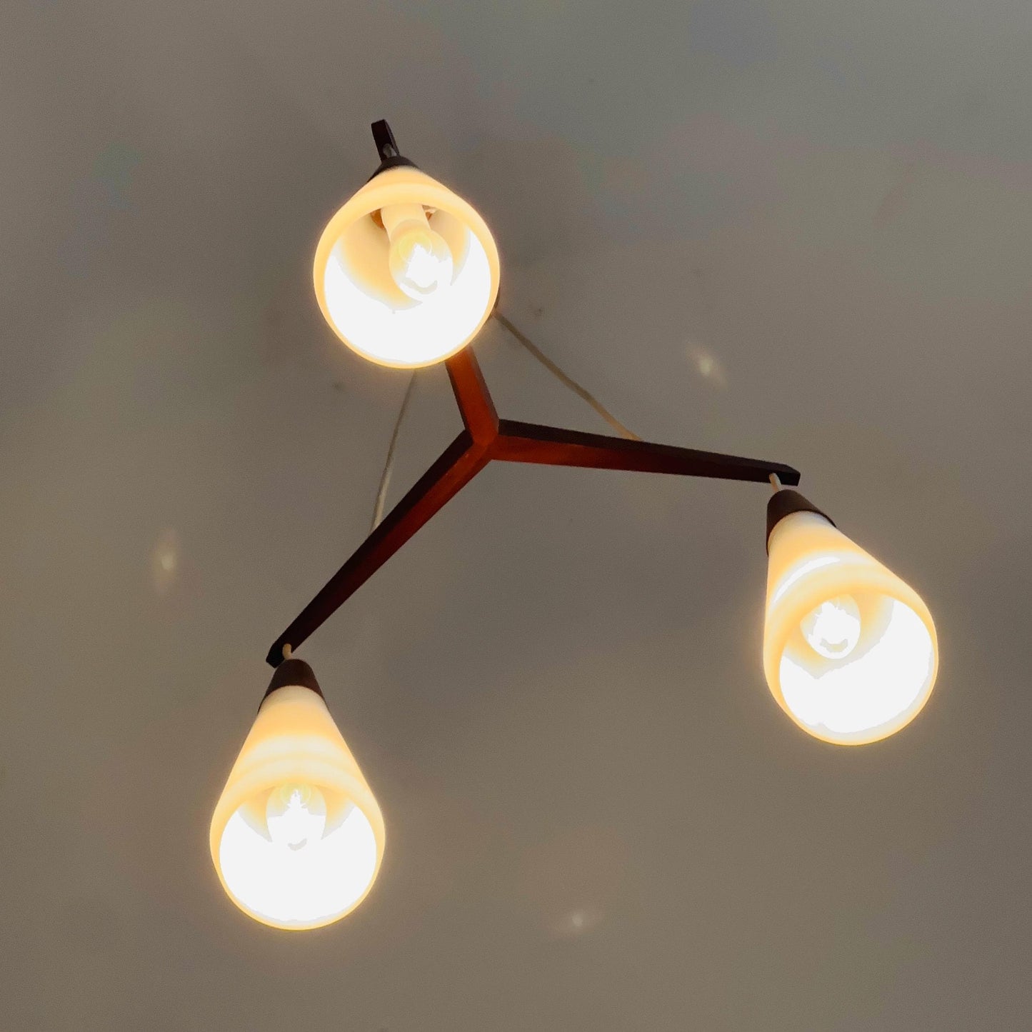 Mid century Danish teak & opal glass pendant lamp 1960s Denmark