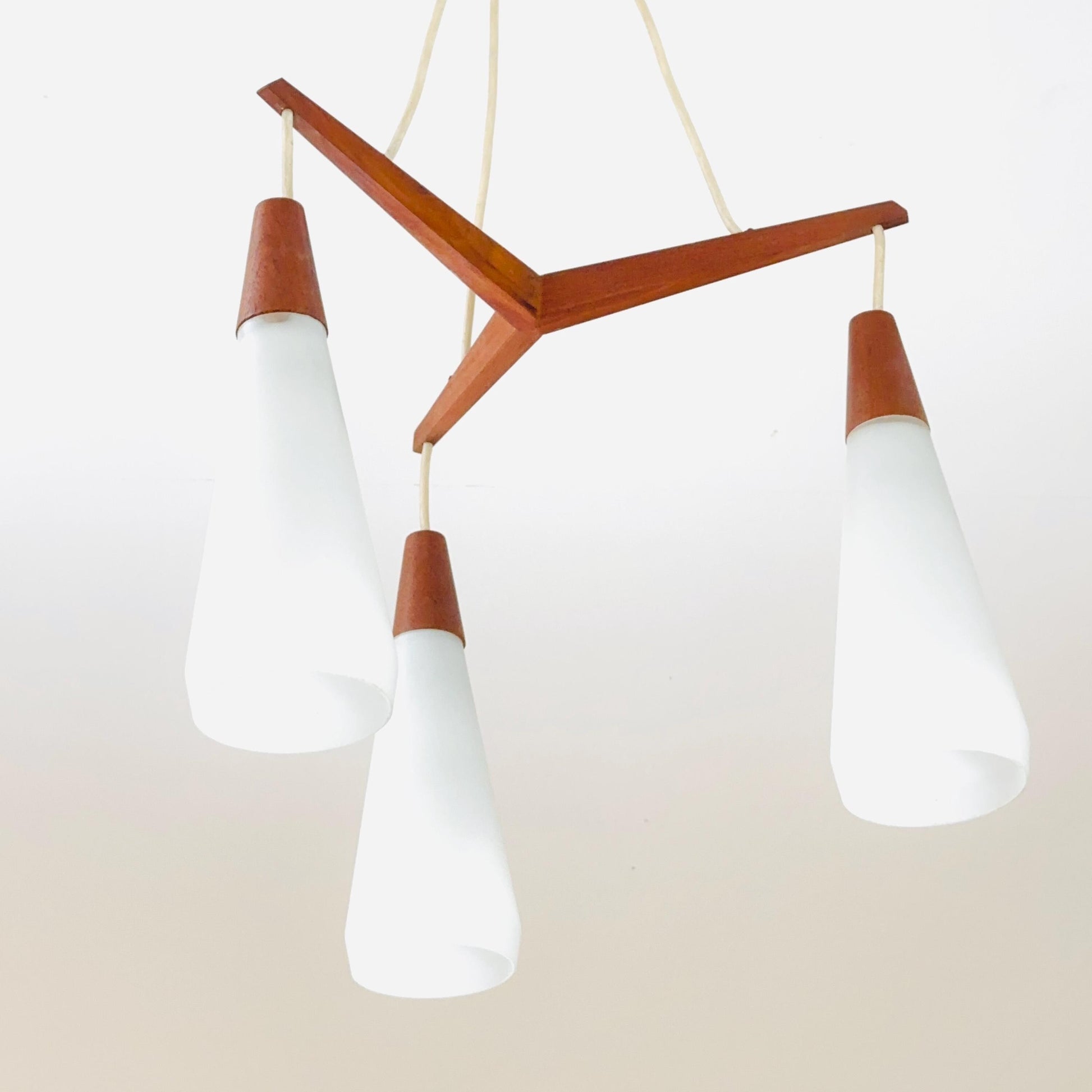 Mid century Danish teak & opal glass pendant lamp 1960s Denmark
