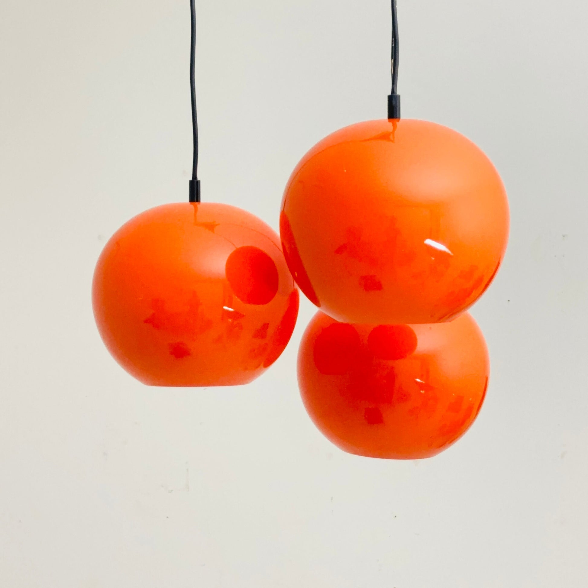 Space Age balls orange metal pendant lamp for Kaiser Germany , 1970e