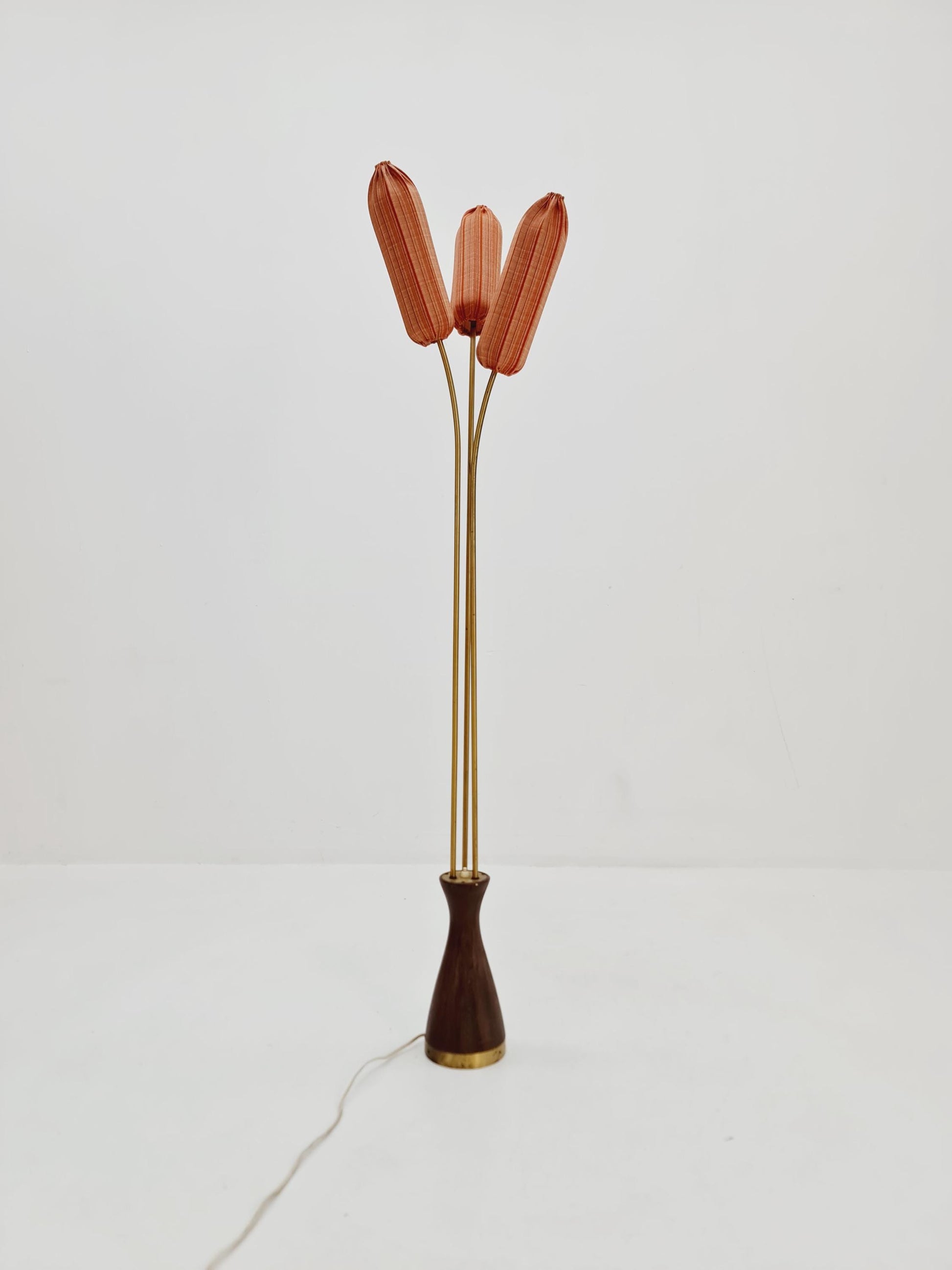 Super rare Mid Century Modern Swedish floor lamp ceramic, wood and brass by Sonja katzin for Asea, 1950s