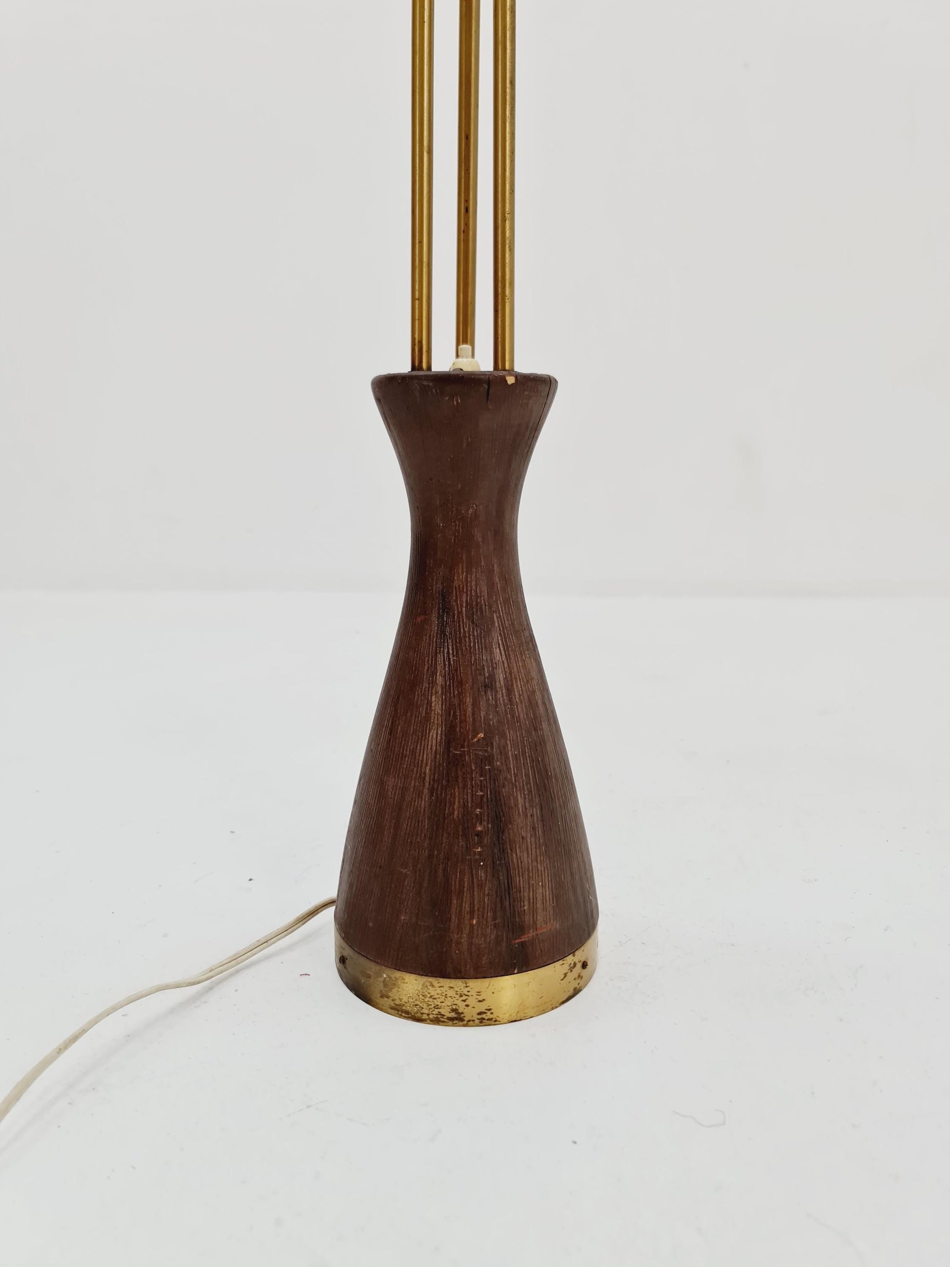 Super rare Mid Century Modern Swedish floor lamp ceramic, wood and brass by Sonja katzin for Asea, 1950s