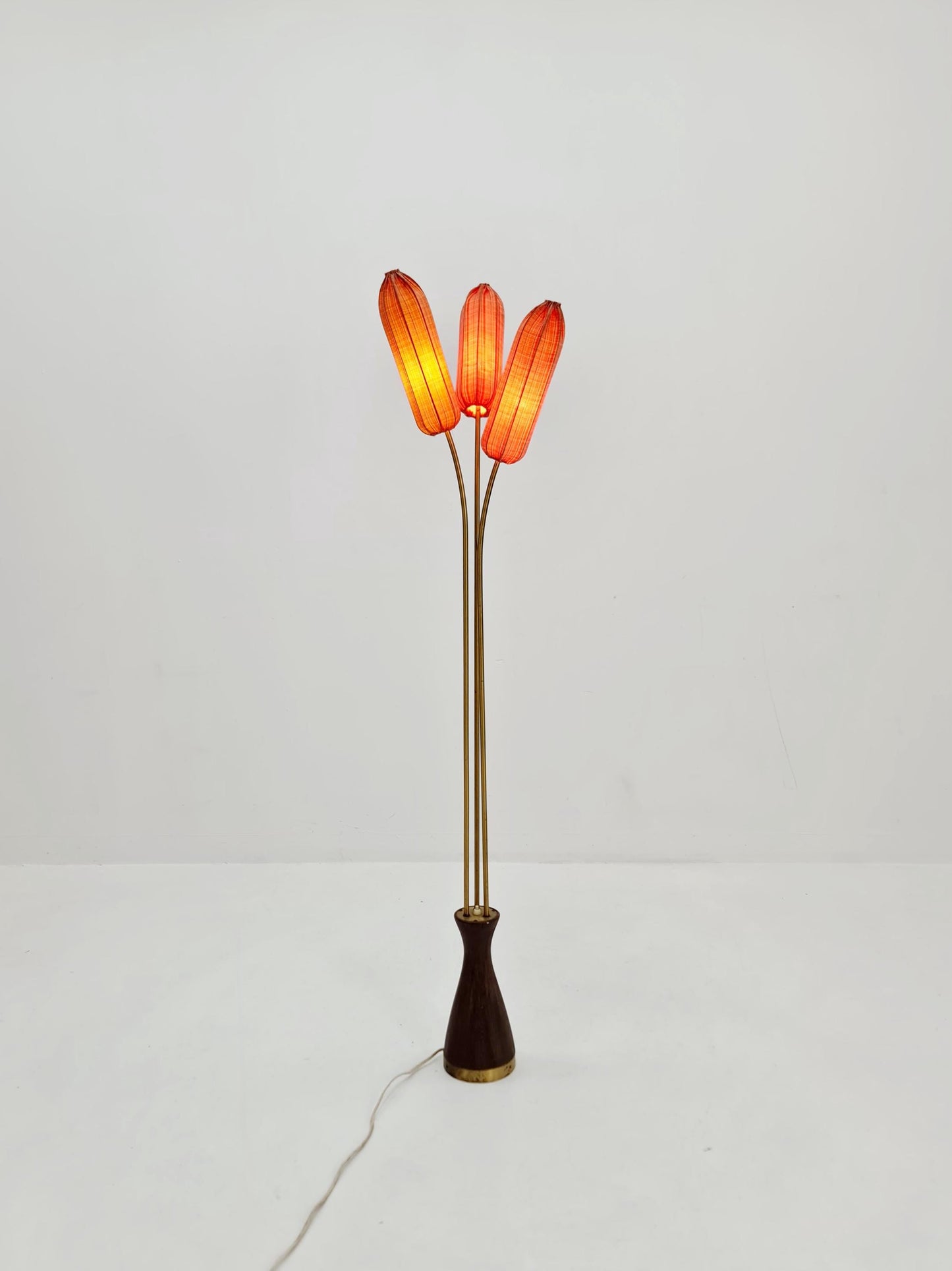 Super rare Mid Century Modern Swedish floor lamp ceramic, wood and brass by Sonja katzin for Asea, 1950s