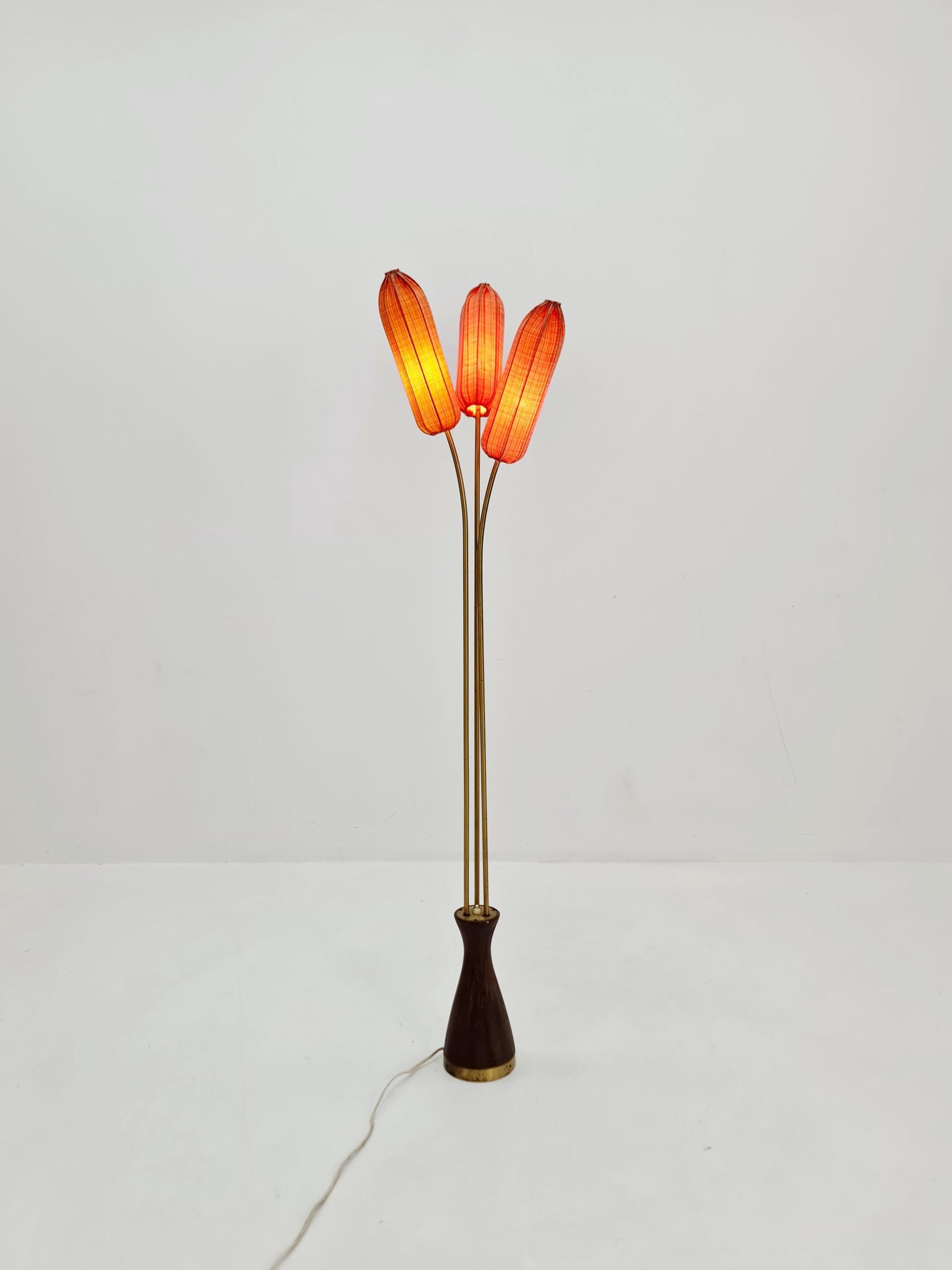 Super rare Mid Century Modern Swedish floor lamp ceramic, wood and brass by Sonja katzin for Asea, 1950s