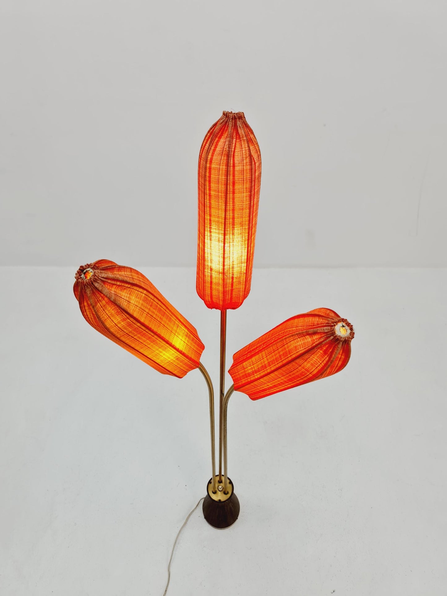 Super rare Mid Century Modern Swedish floor lamp ceramic, wood and brass by Sonja katzin for Asea, 1950s