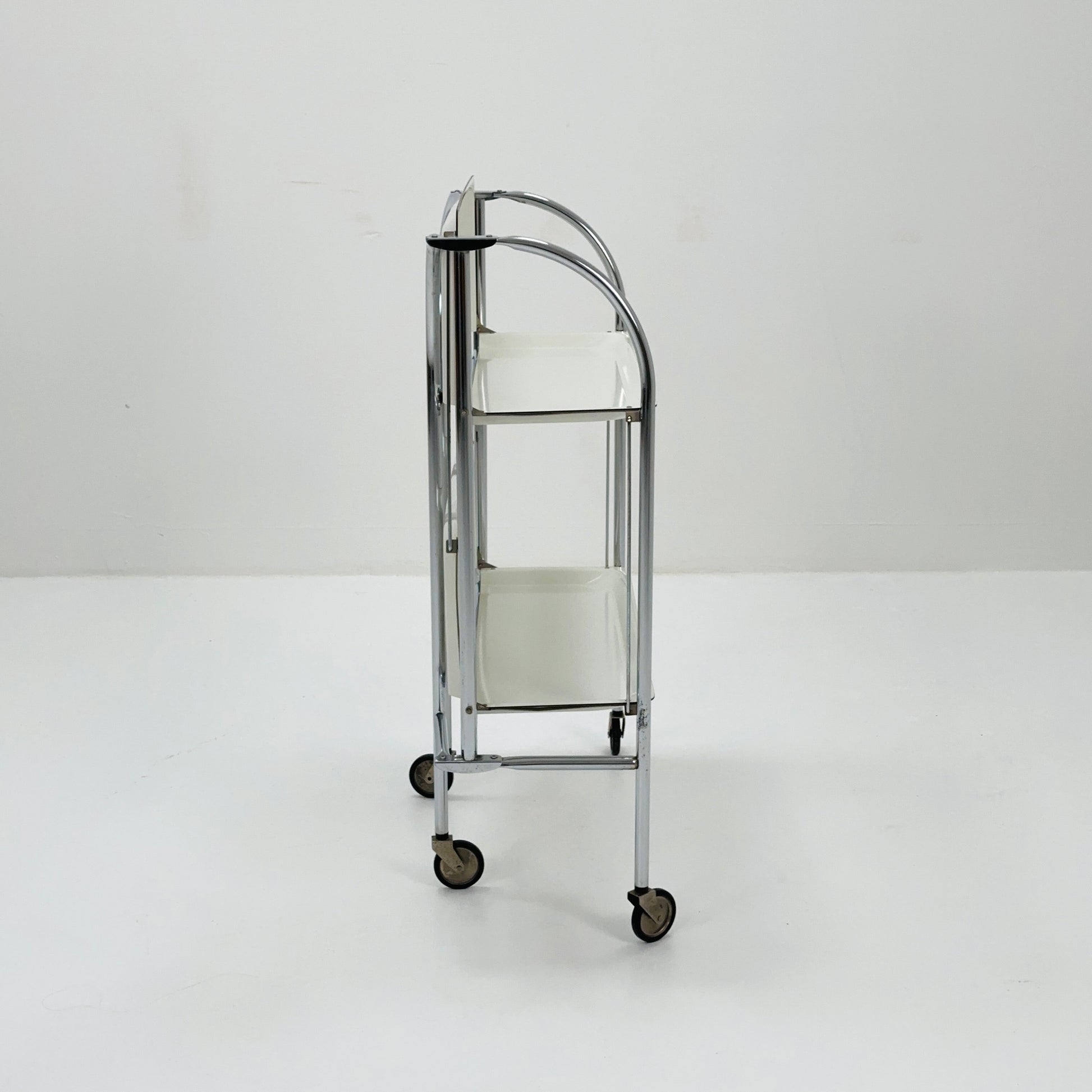 Mid-Century Italian Folding white Plastic & Metal Serving Trolley, 1970s