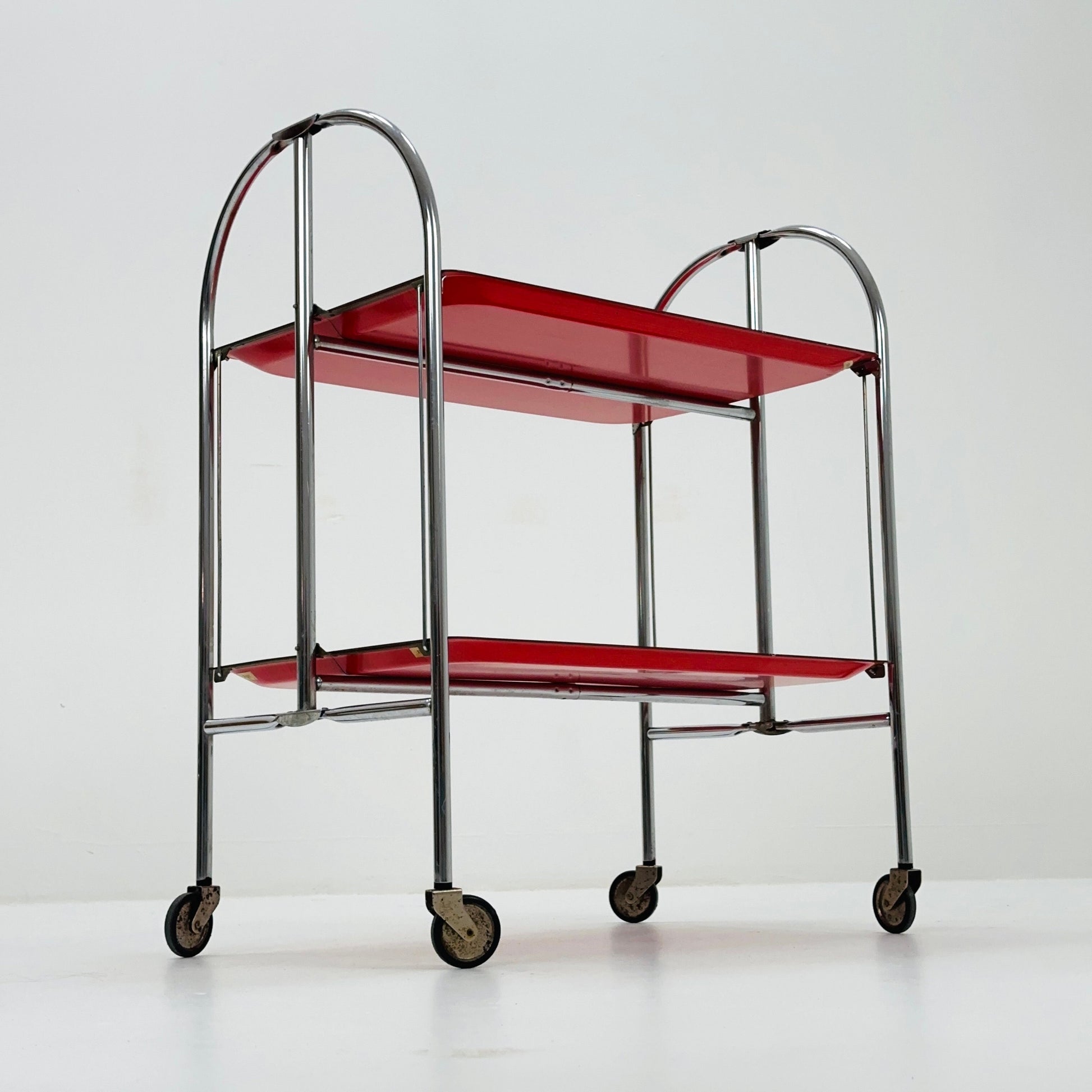 Mid century Folding red tea trolley /Serving trolley 1960-70s.