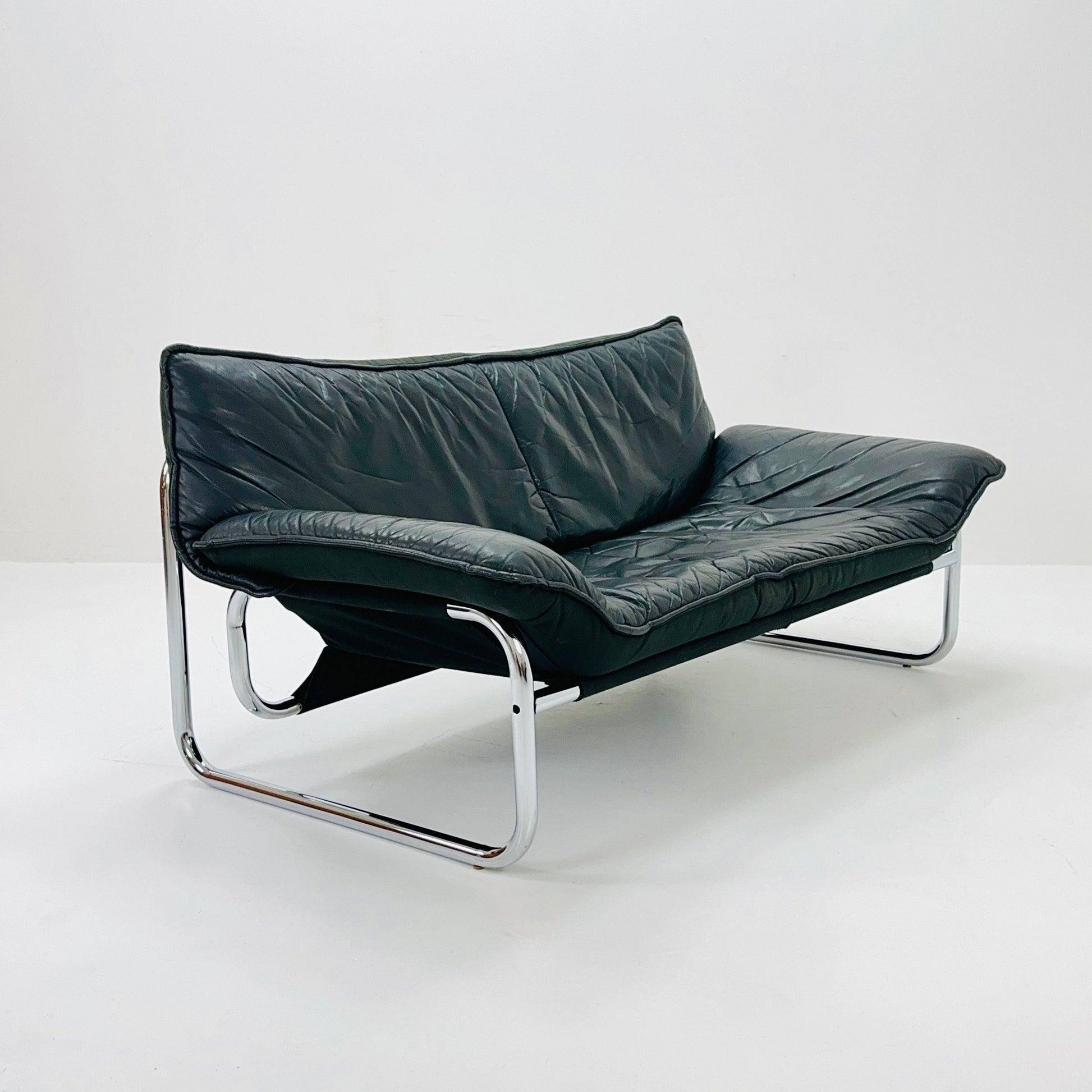 Mid century Black leather sofa by Johan Bertil Häggström for Ikea 1980s Sweden