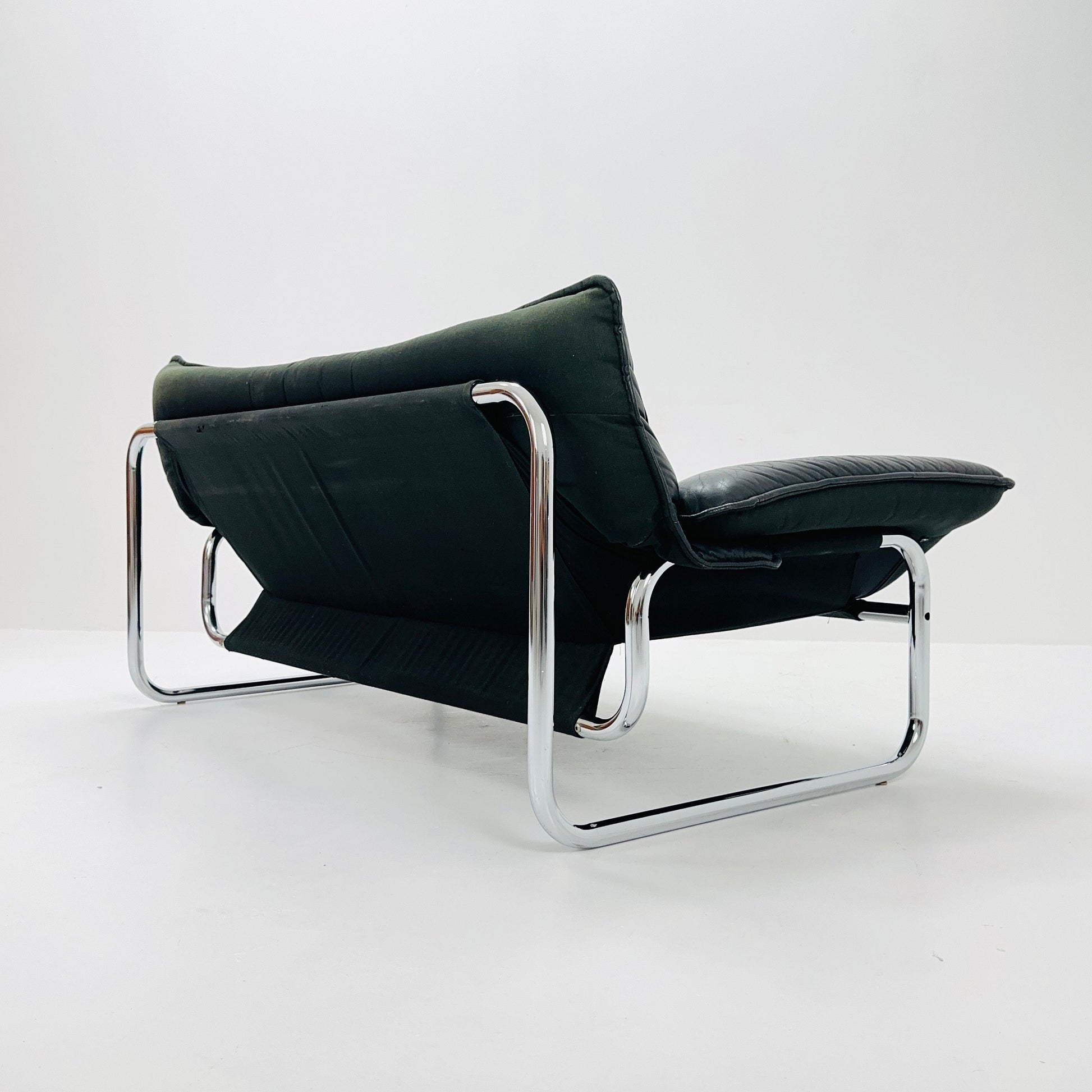 Mid century Black leather sofa by Johan Bertil Häggström for Ikea 1980s Sweden
