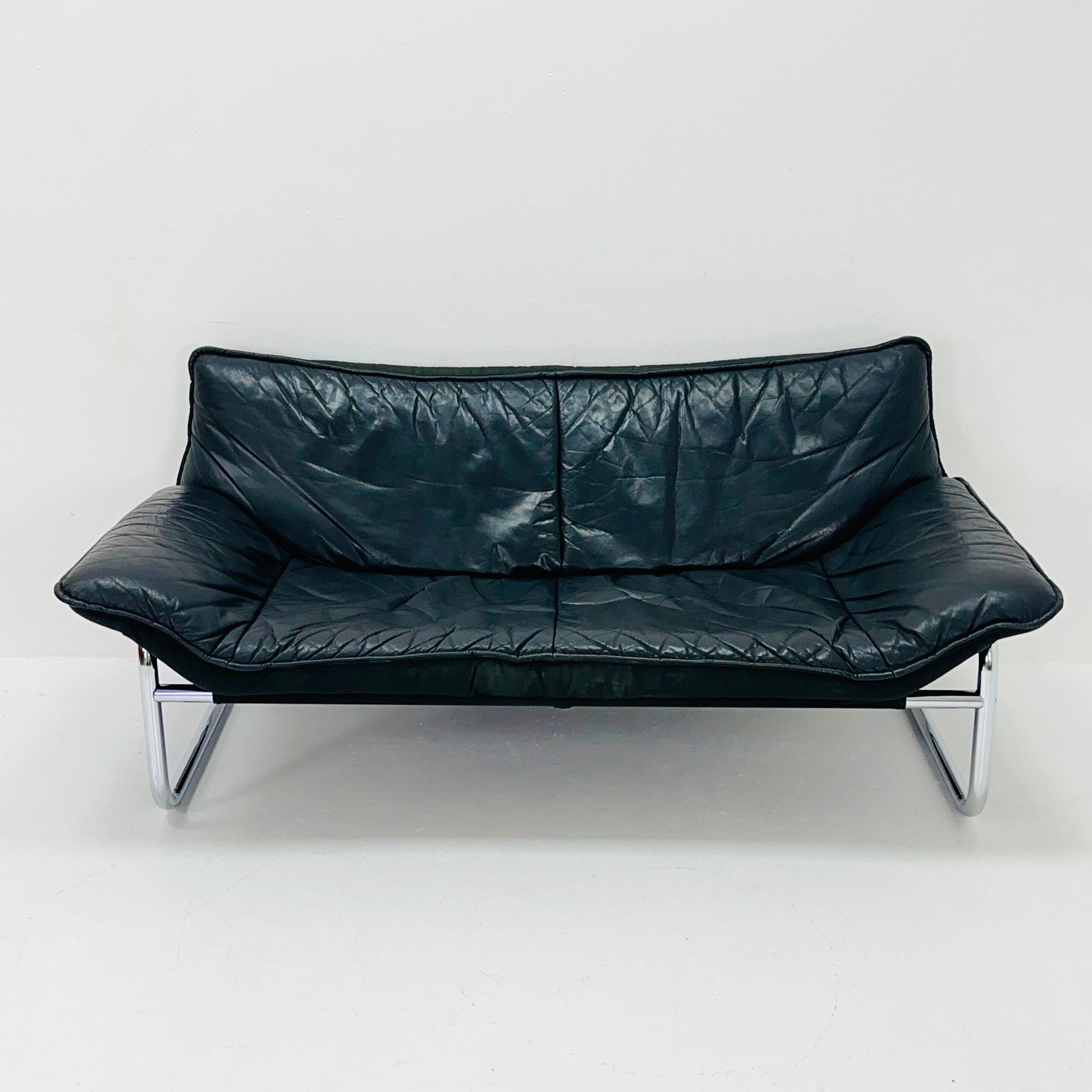 Mid century Black leather sofa by Johan Bertil Häggström for Ikea 1980s Sweden