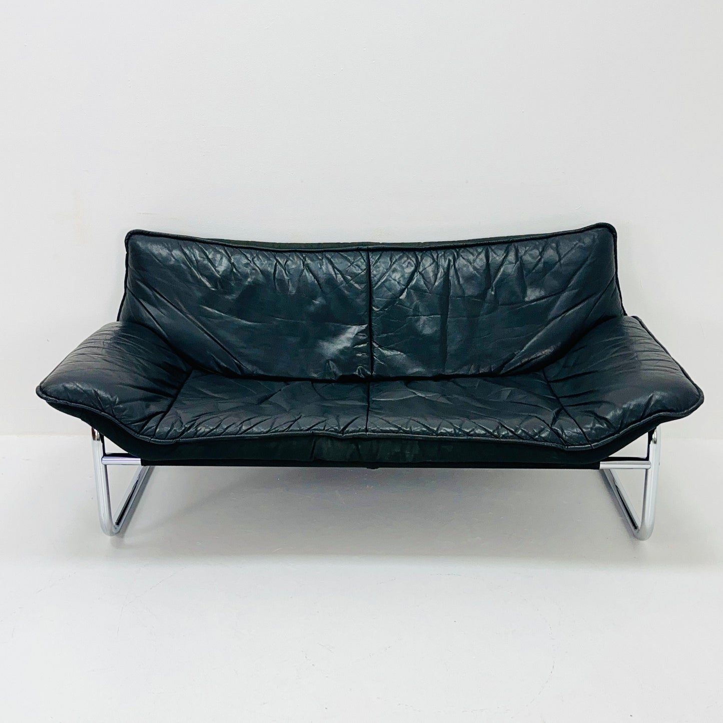 Mid century Black leather sofa by Johan Bertil Häggström for Ikea 1980s Sweden