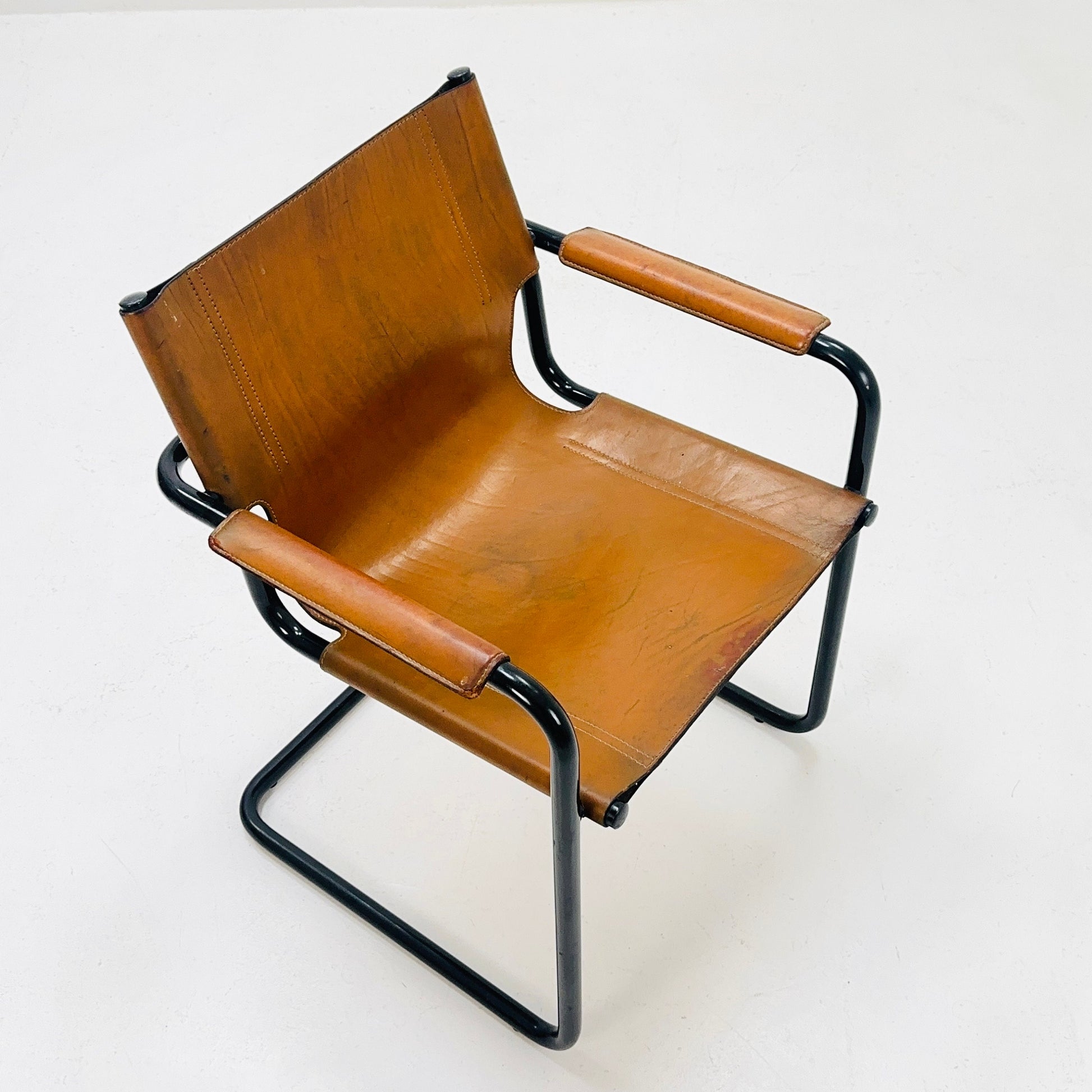 Mid century Bauhaus Visitor leather armchair for Mattei Grassi 1970s Italy