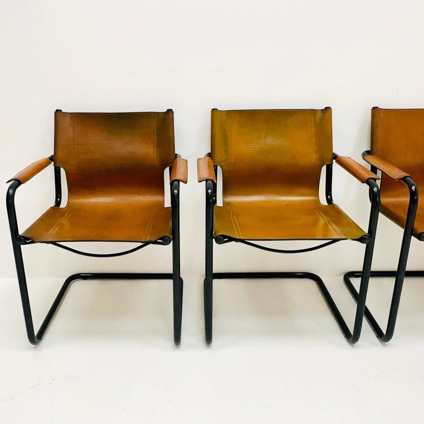 set of 4 Mid century MG5 Matteo Grassi visitor leather armchairs by Mart Stam Italy 1970s
