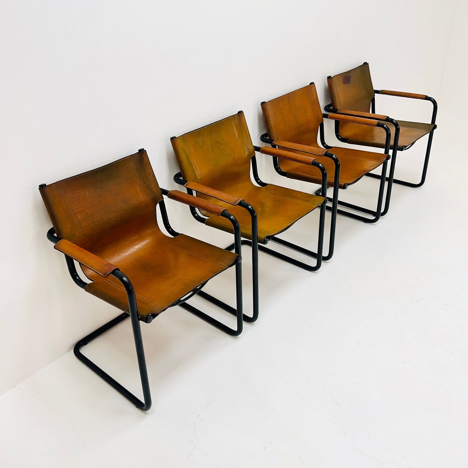 set of 4 Mid century MG5 Matteo Grassi visitor leather armchairs by Mart Stam Italy 1970s