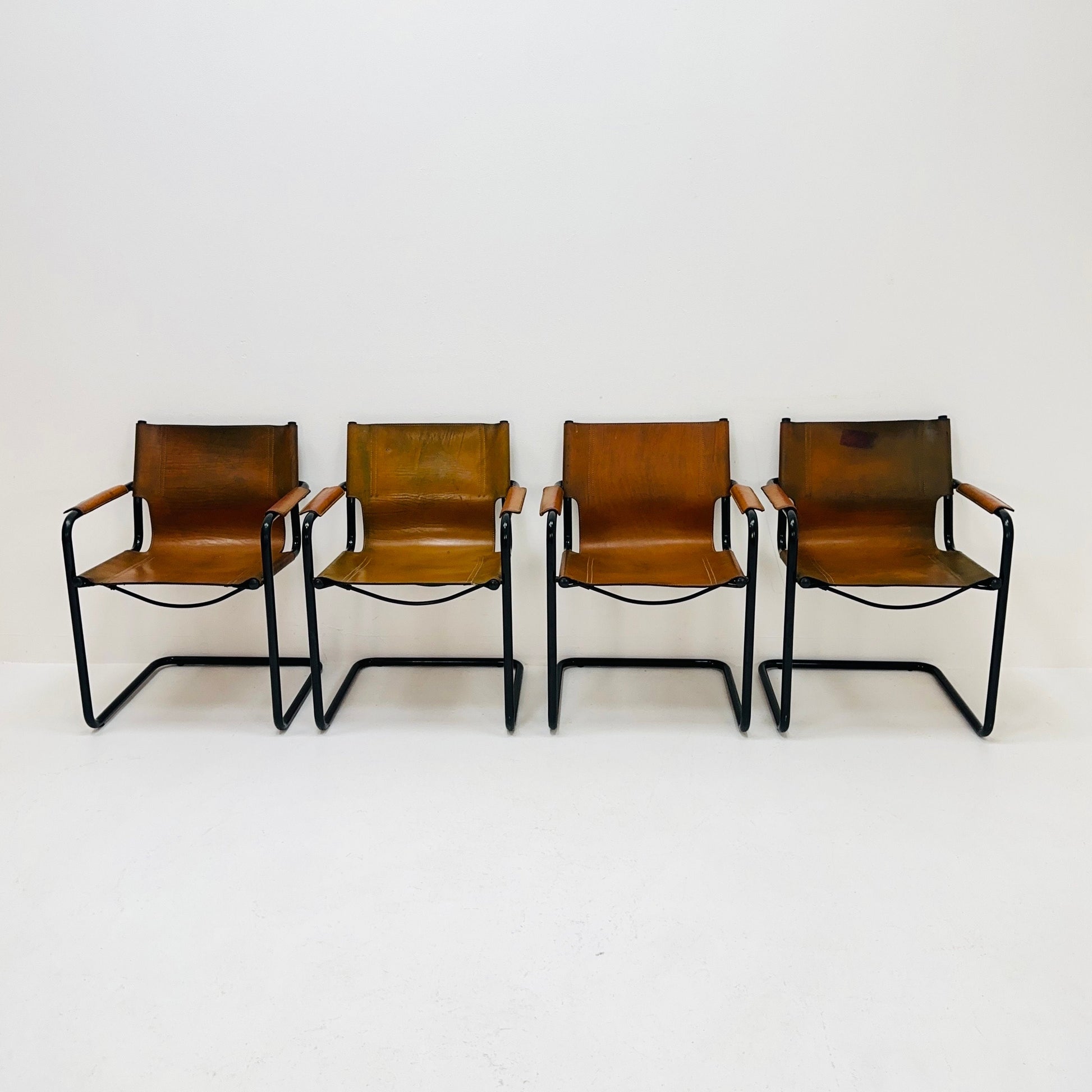 set of 4 Mid century MG5 Matteo Grassi visitor leather armchairs by Mart Stam Italy 1970s
