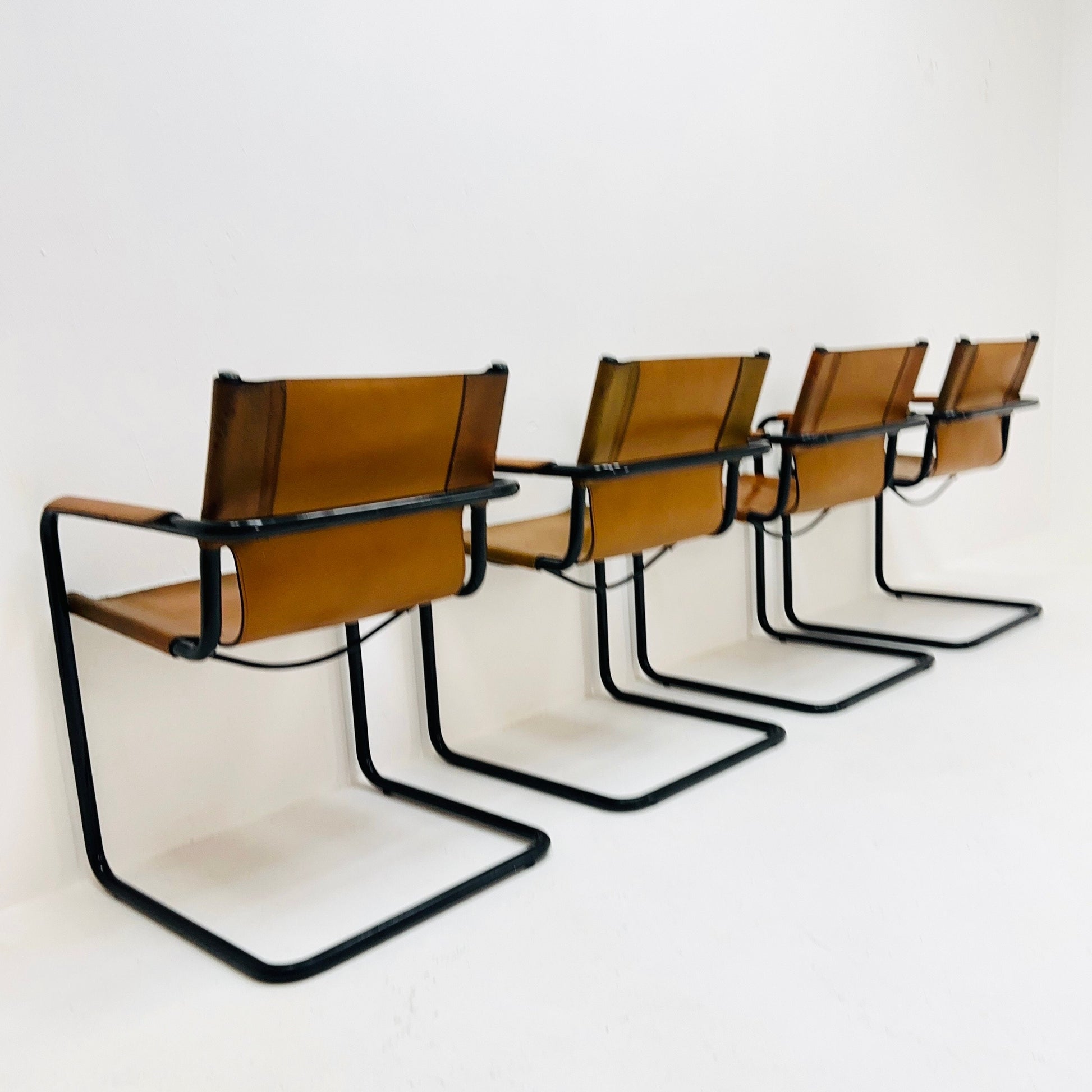 set of 4 Mid century MG5 Matteo Grassi visitor leather armchairs by Mart Stam Italy 1970s