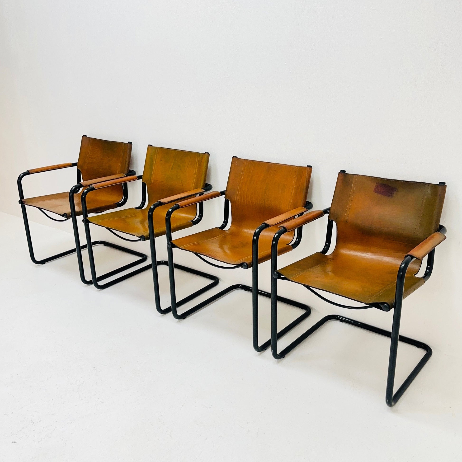 set of 4 Mid century MG5 Matteo Grassi visitor leather armchairs by Mart Stam Italy 1970s