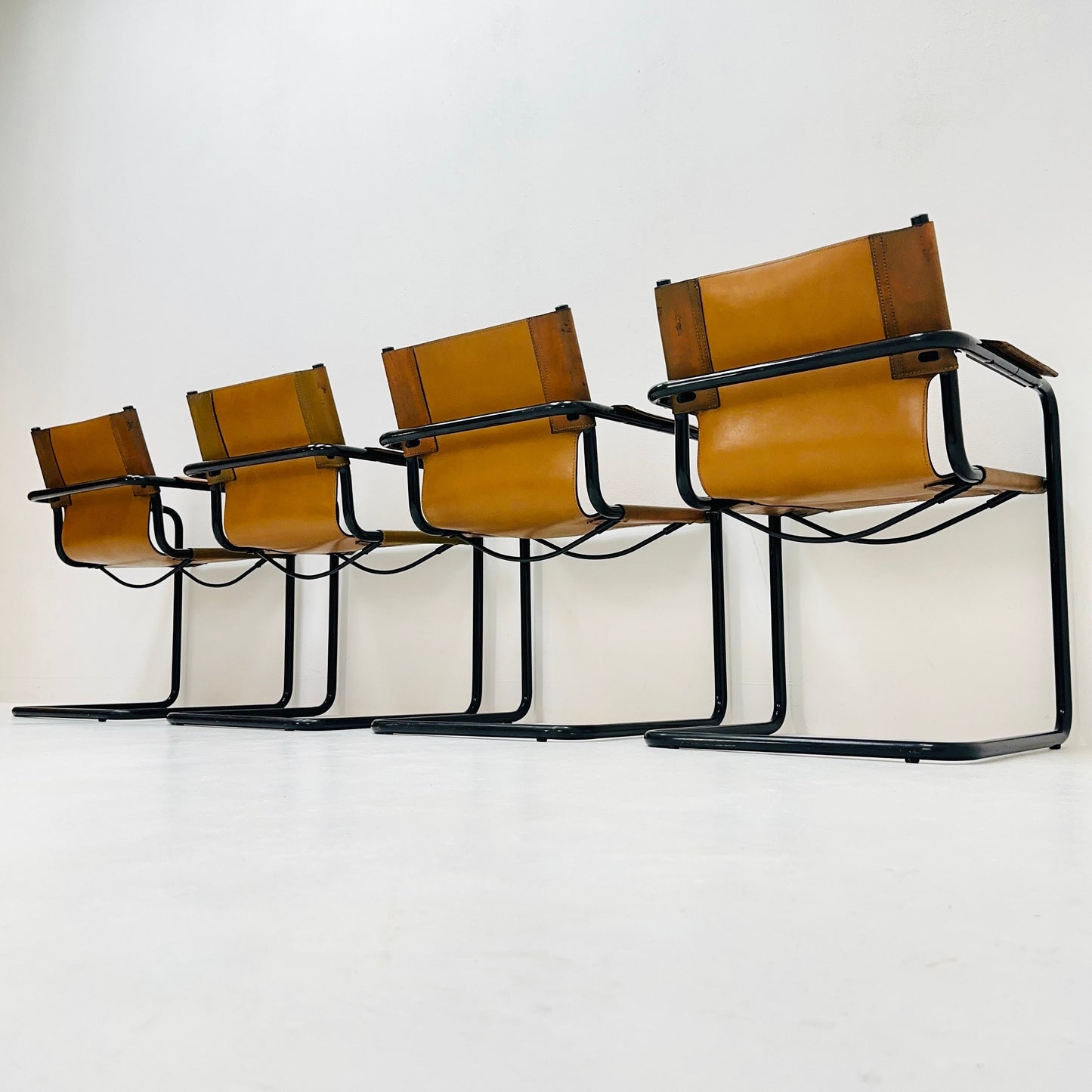set of 4 Mid century MG5 Matteo Grassi visitor leather armchairs by Mart Stam Italy 1970s