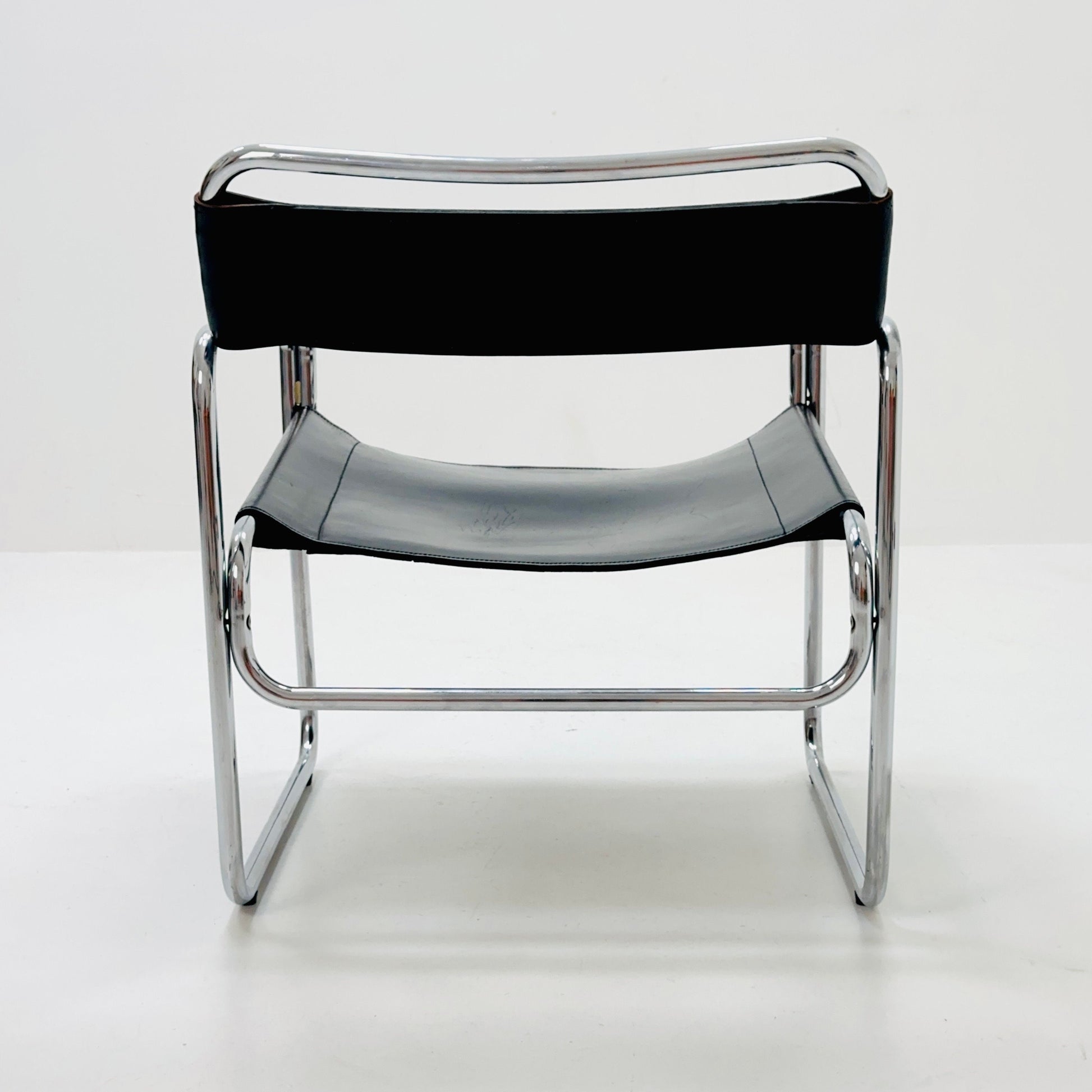 Mid century Bauhaus Jox Interni leather and tubular steel armchair 1970s Italy