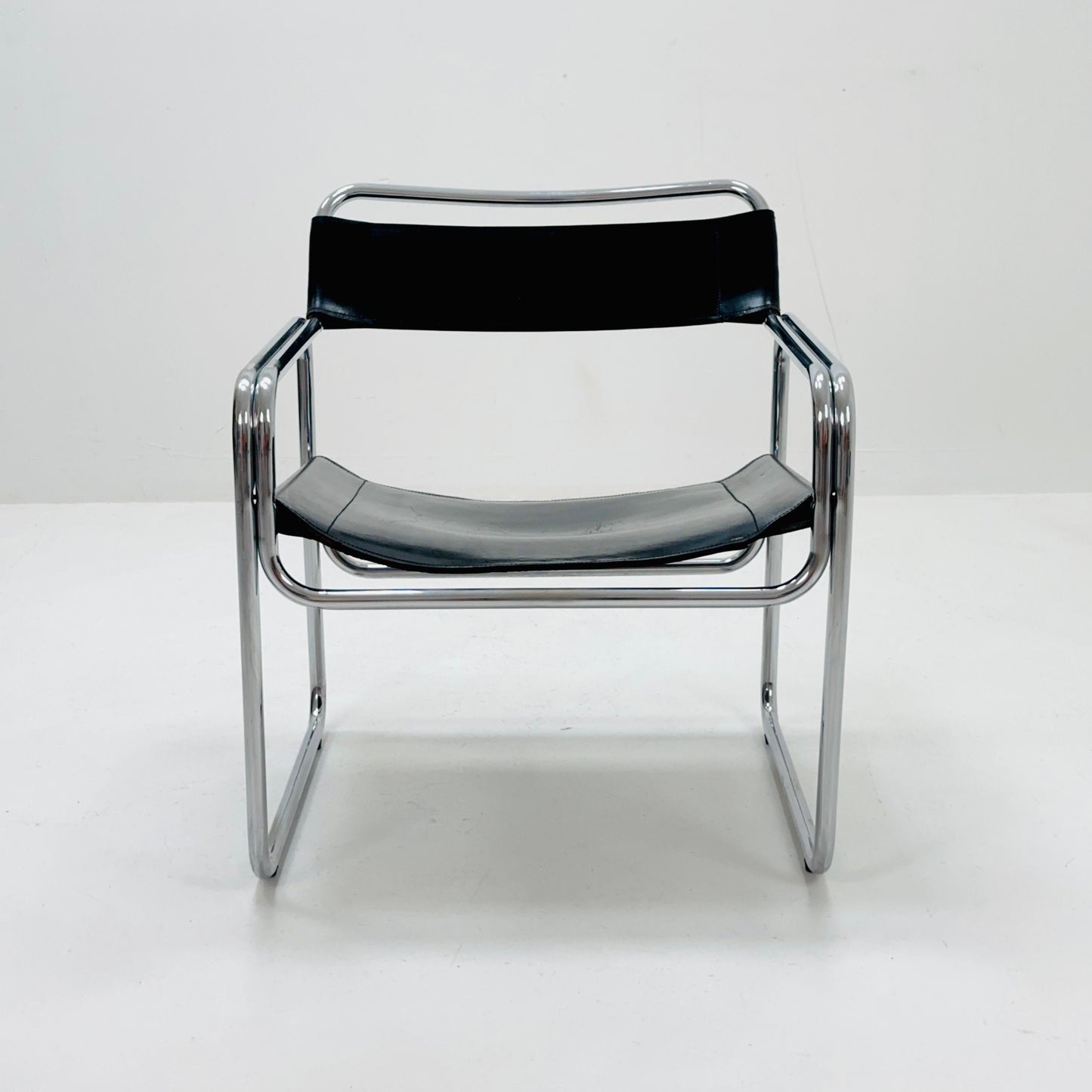 Mid century Bauhaus Jox Interni leather and tubular steel armchair 1970s Italy