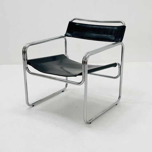 Mid century Bauhaus Jox Interni leather and tubular steel armchair 1970s Italy