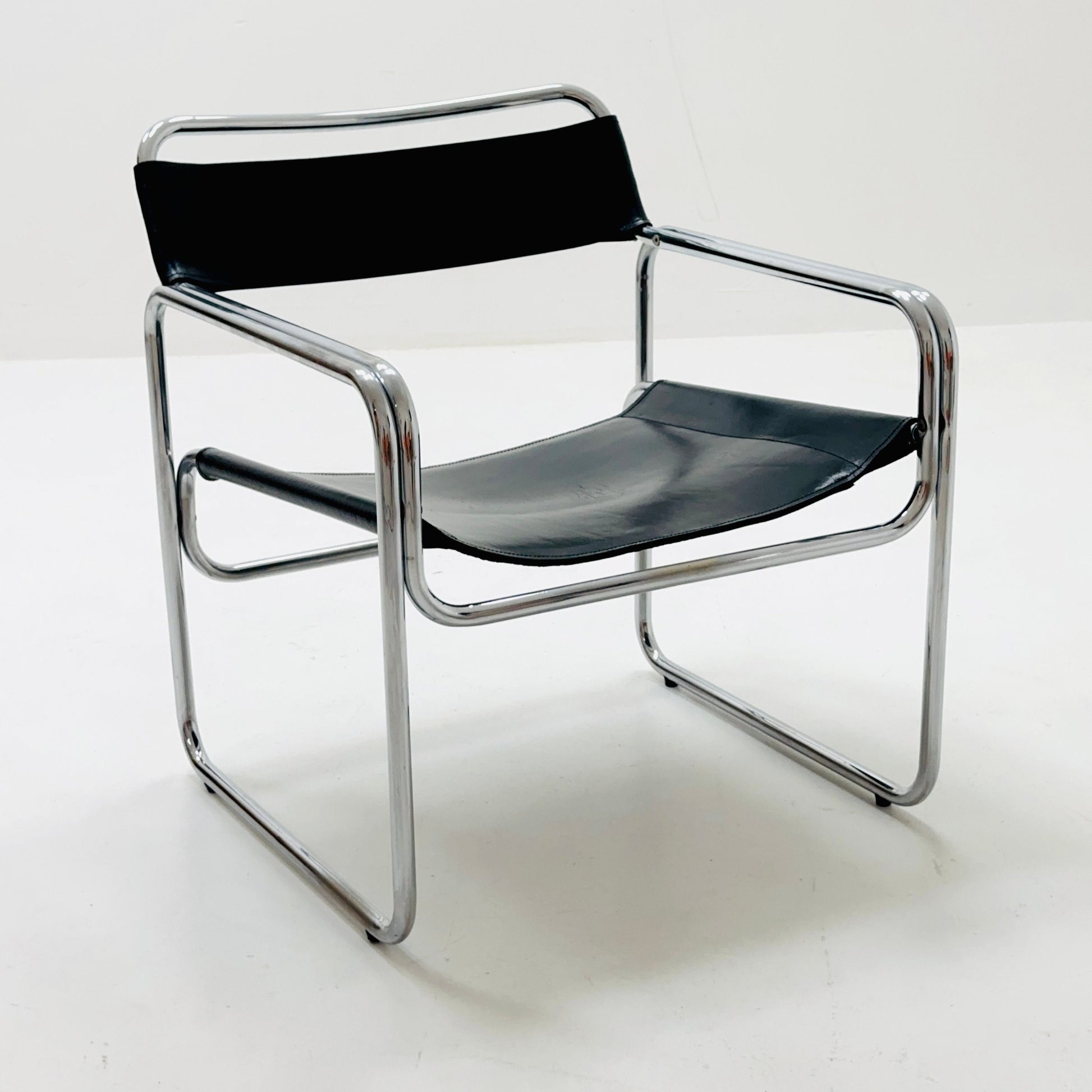 Mid century Bauhaus Jox Interni leather and tubular steel armchair 1970s Italy