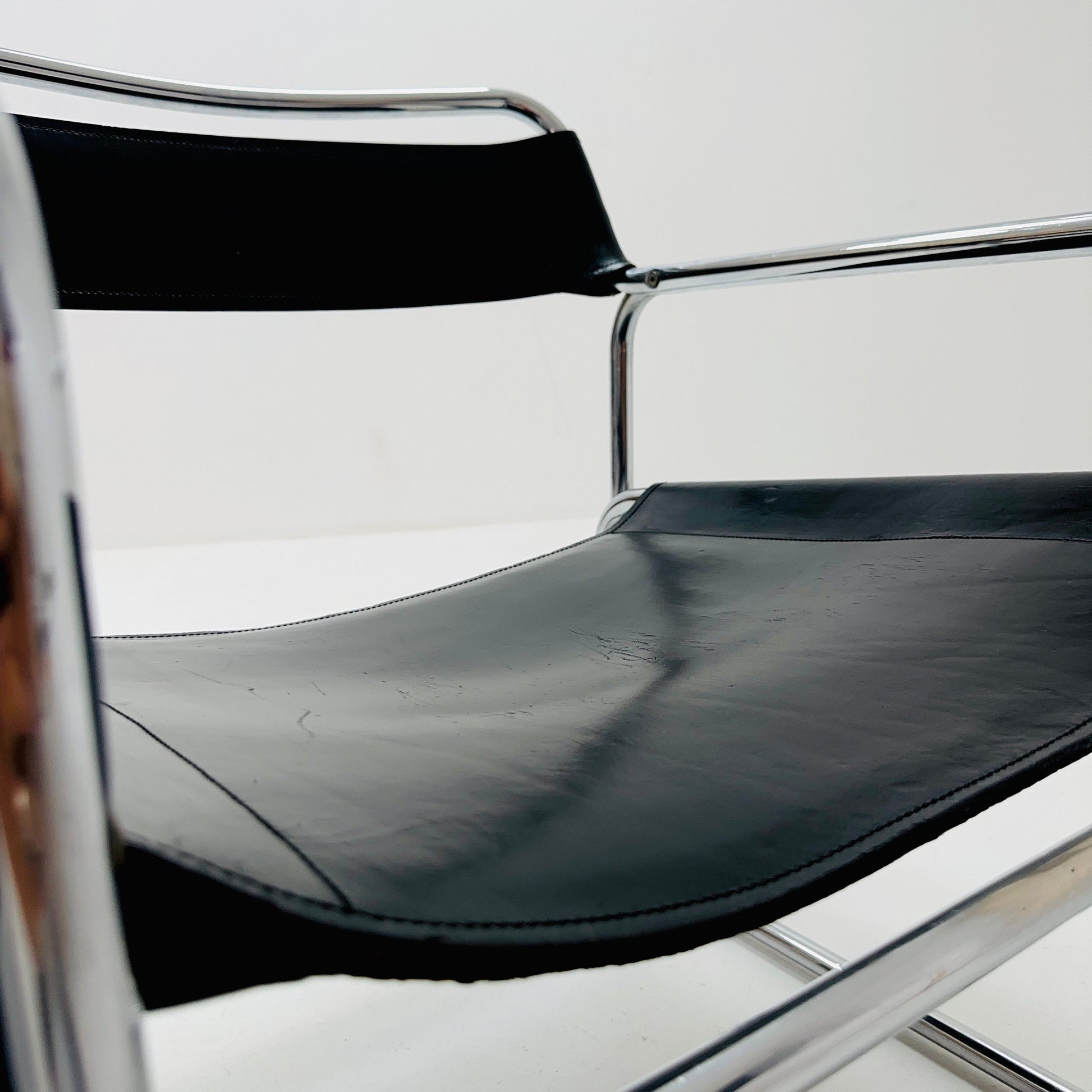 Mid century Bauhaus Jox Interni leather and tubular steel armchair 1970s Italy