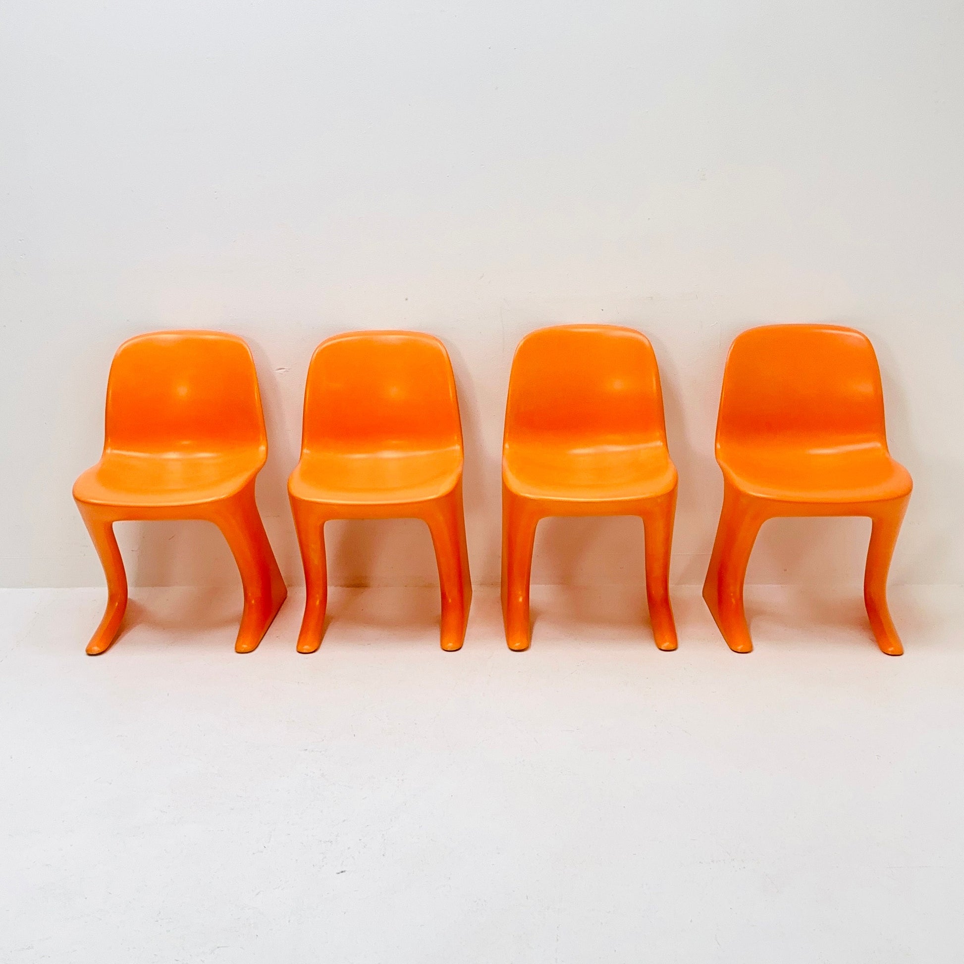 Set of 4 space age Orange “Kangaroo” chairs by Ernst Moeckl Germany 1960s