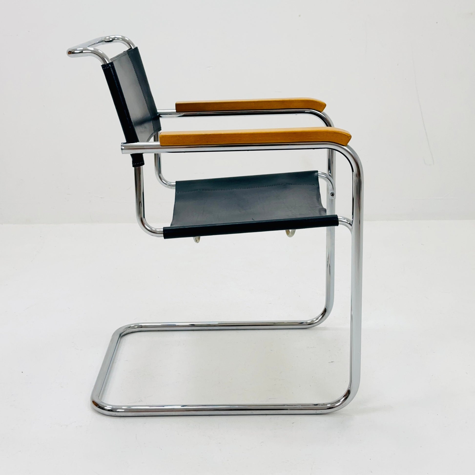 1 of 24 Bauhaus S34 black leather iconic armchair by mart Stam for Thonet 1980s