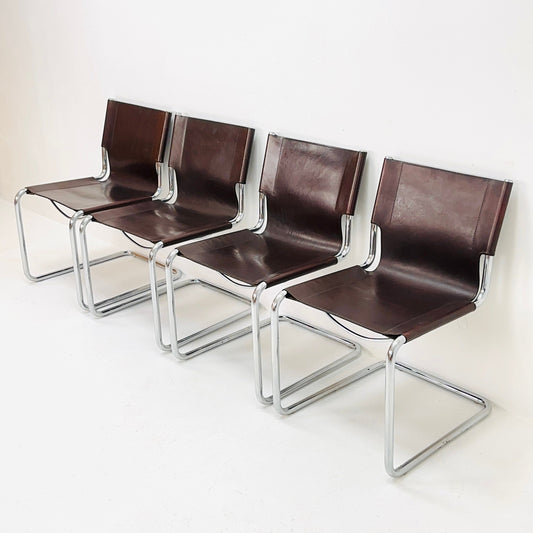 Set of 4 Mid-Century Vintage S33 Chair by Mart Stam & Marcel Breuer for Matteo grassi 1980s Italy