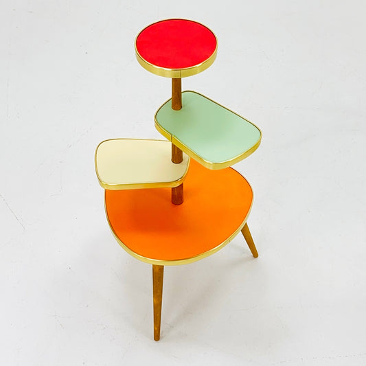 1950s German Plant Stand, Colorful Vintage Mid-Century Minimalist Indoor Plant Stand Side Table Retro flower table