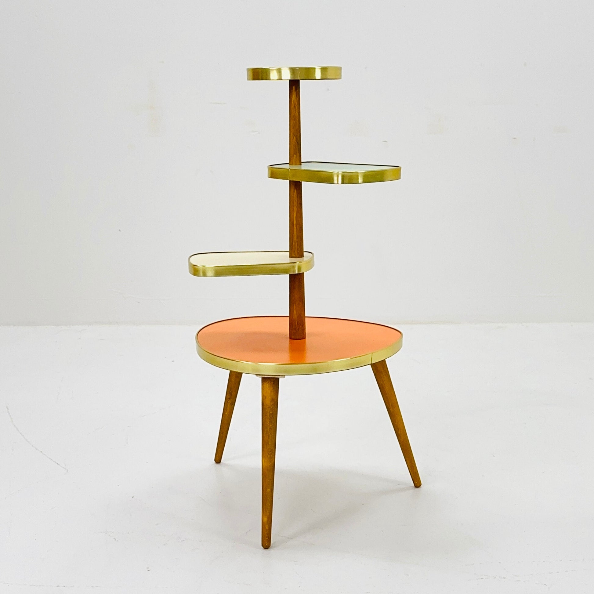 1950s German Plant Stand, Colorful Vintage Mid-Century Minimalist Indoor Plant Stand Side Table Retro flower table