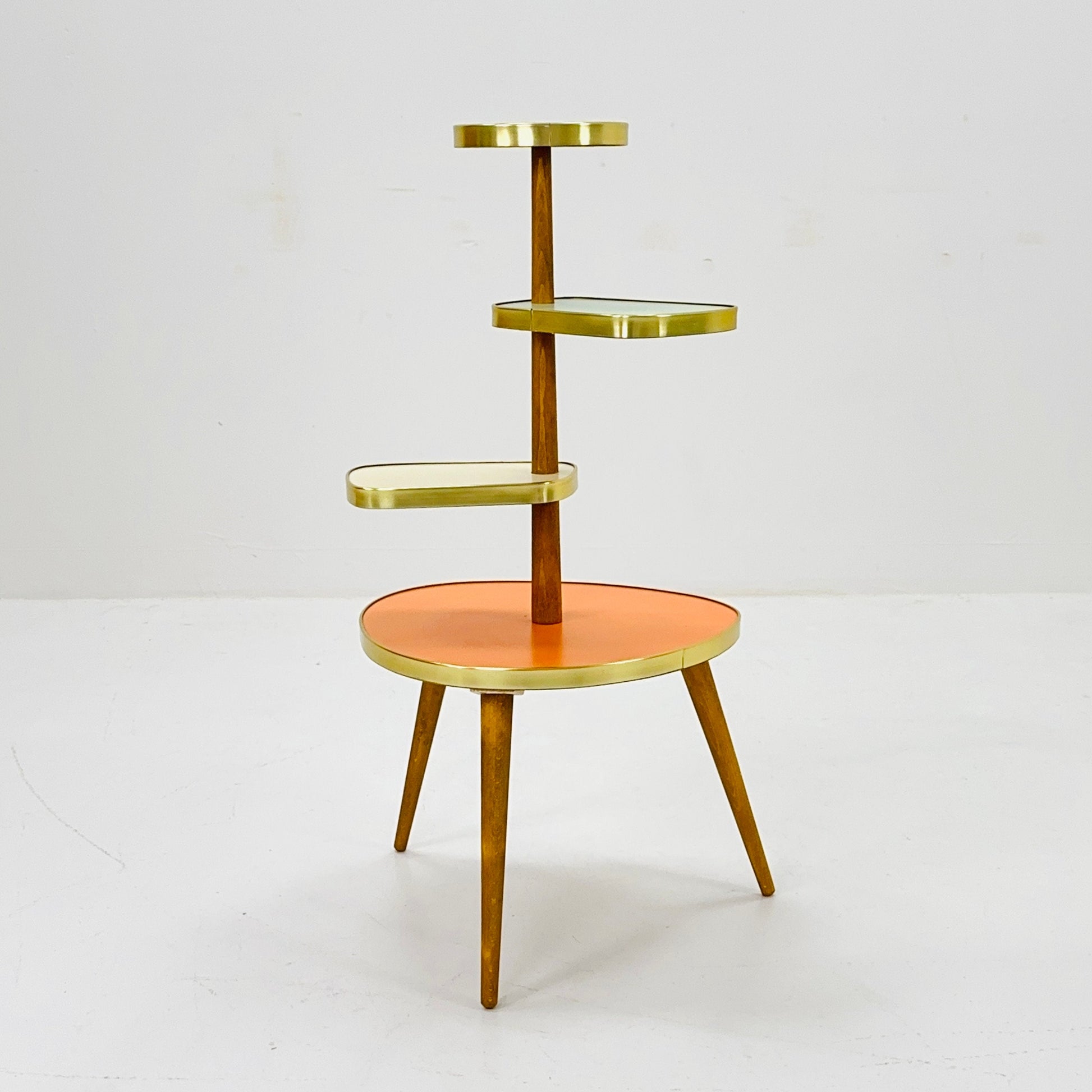 1950s German Plant Stand, Colorful Vintage Mid-Century Minimalist Indoor Plant Stand Side Table Retro flower table