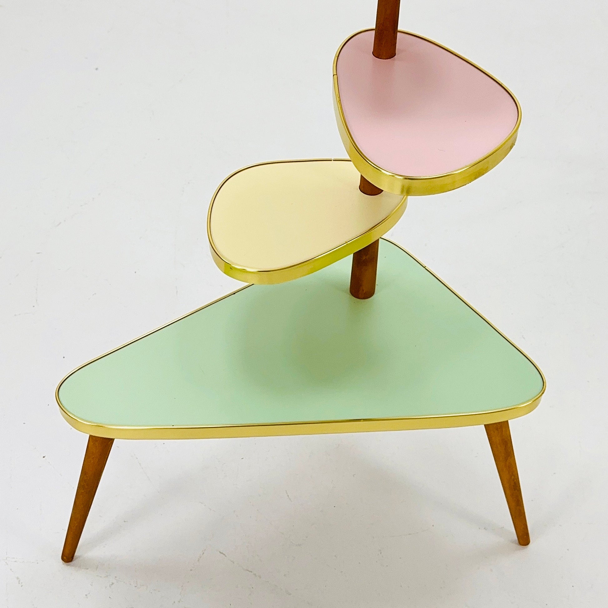 1950s German Plant Stand, Colorful Vintage Mid-Century Minimalist Indoor Plant Stand Side Table Retro flower table