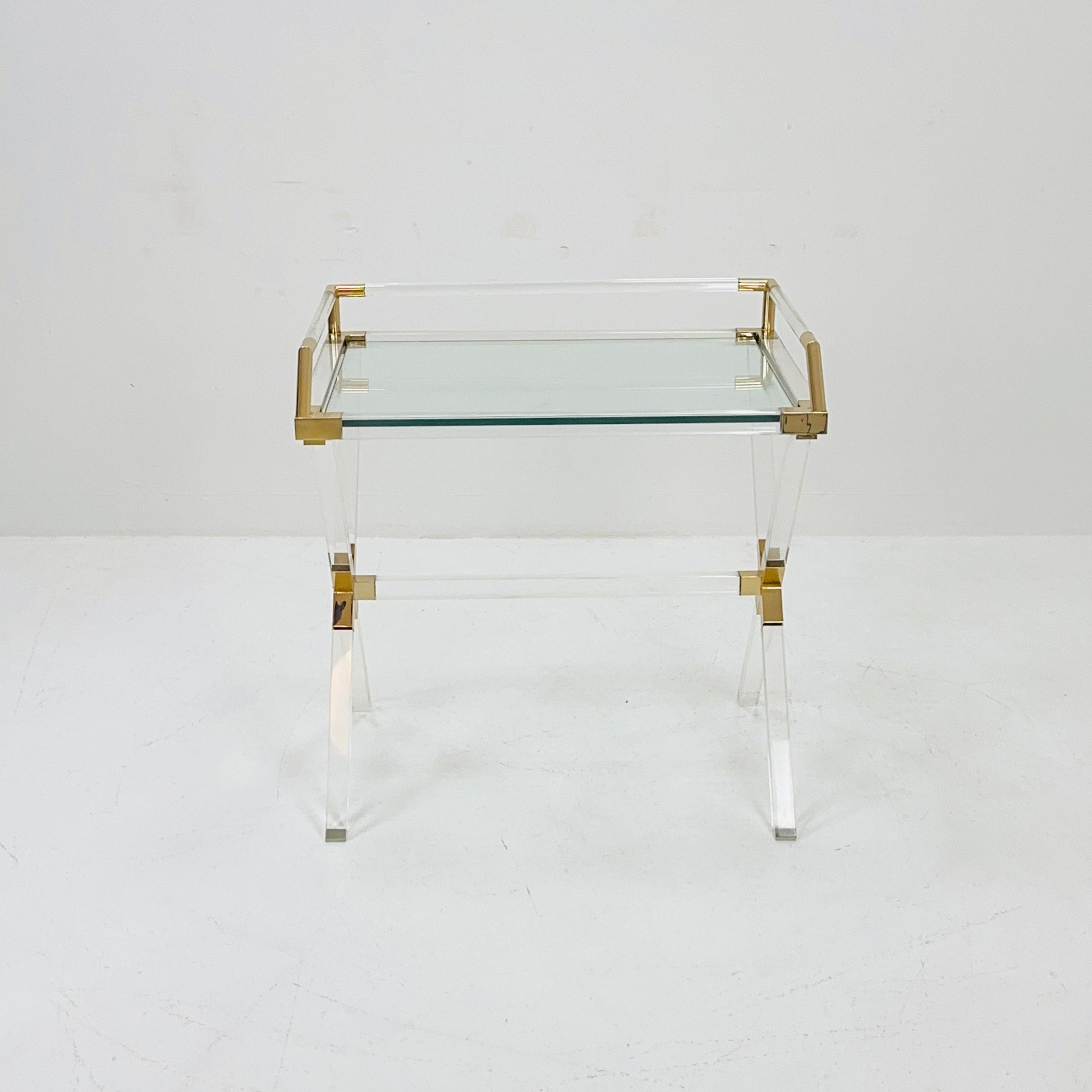 Mid century Hollywood Regency Charles Hollis Jones Large Lucite Brass Bar Table 1970s