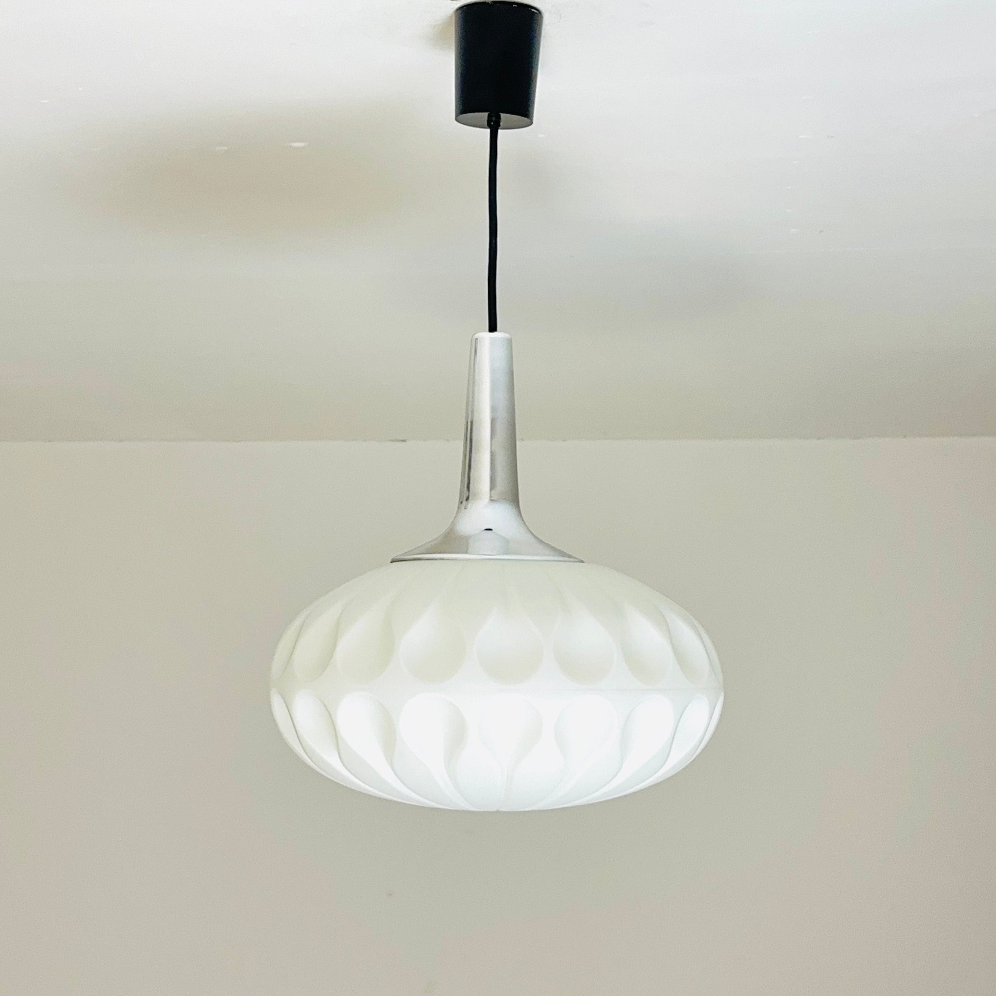 Mid century opaline glass pendant lamp from Peill & Putzler, Germany 1970s