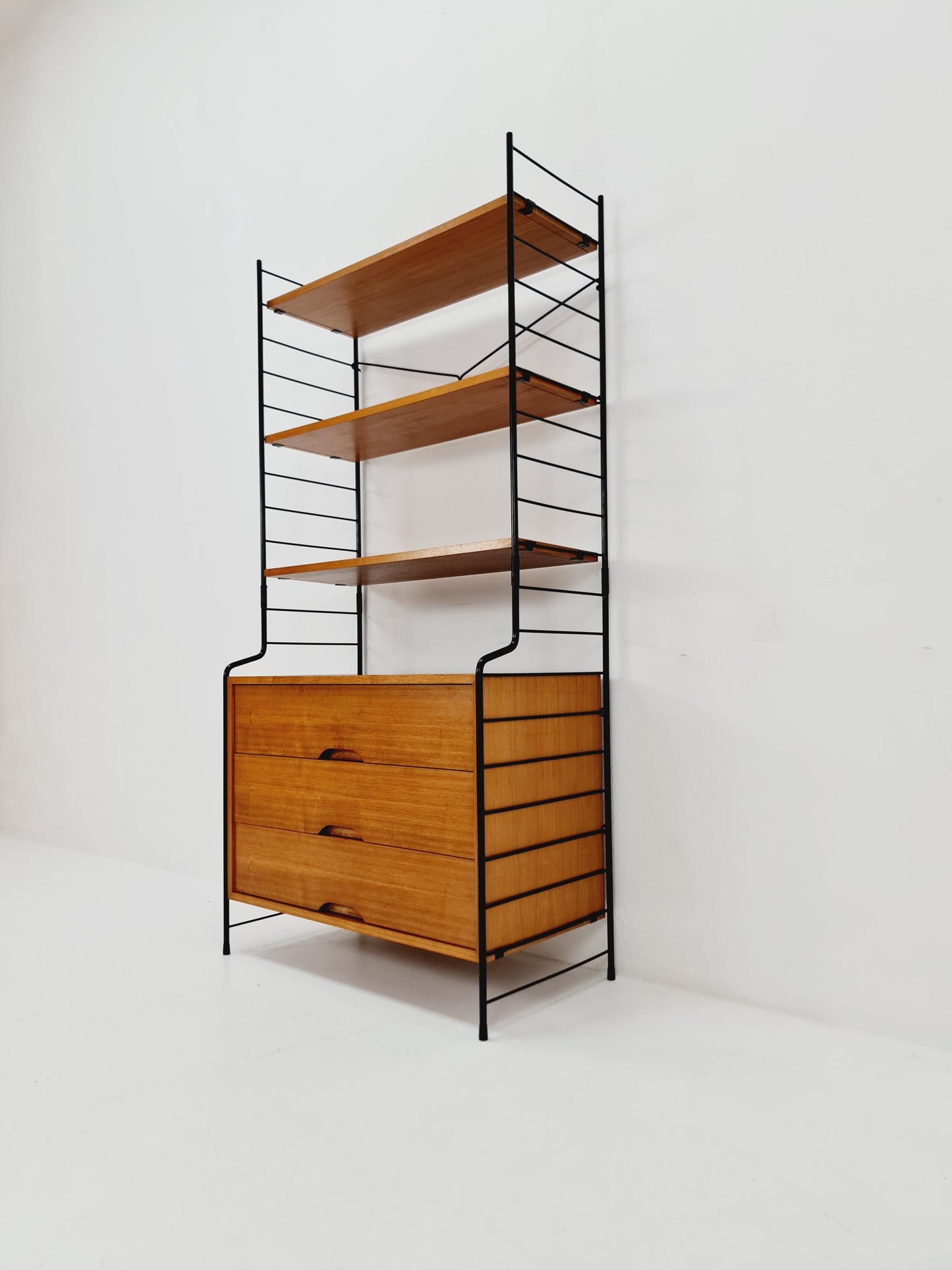Free standing String shelf-system, bookcase with cabinet teak by WHB Germany, 1950s