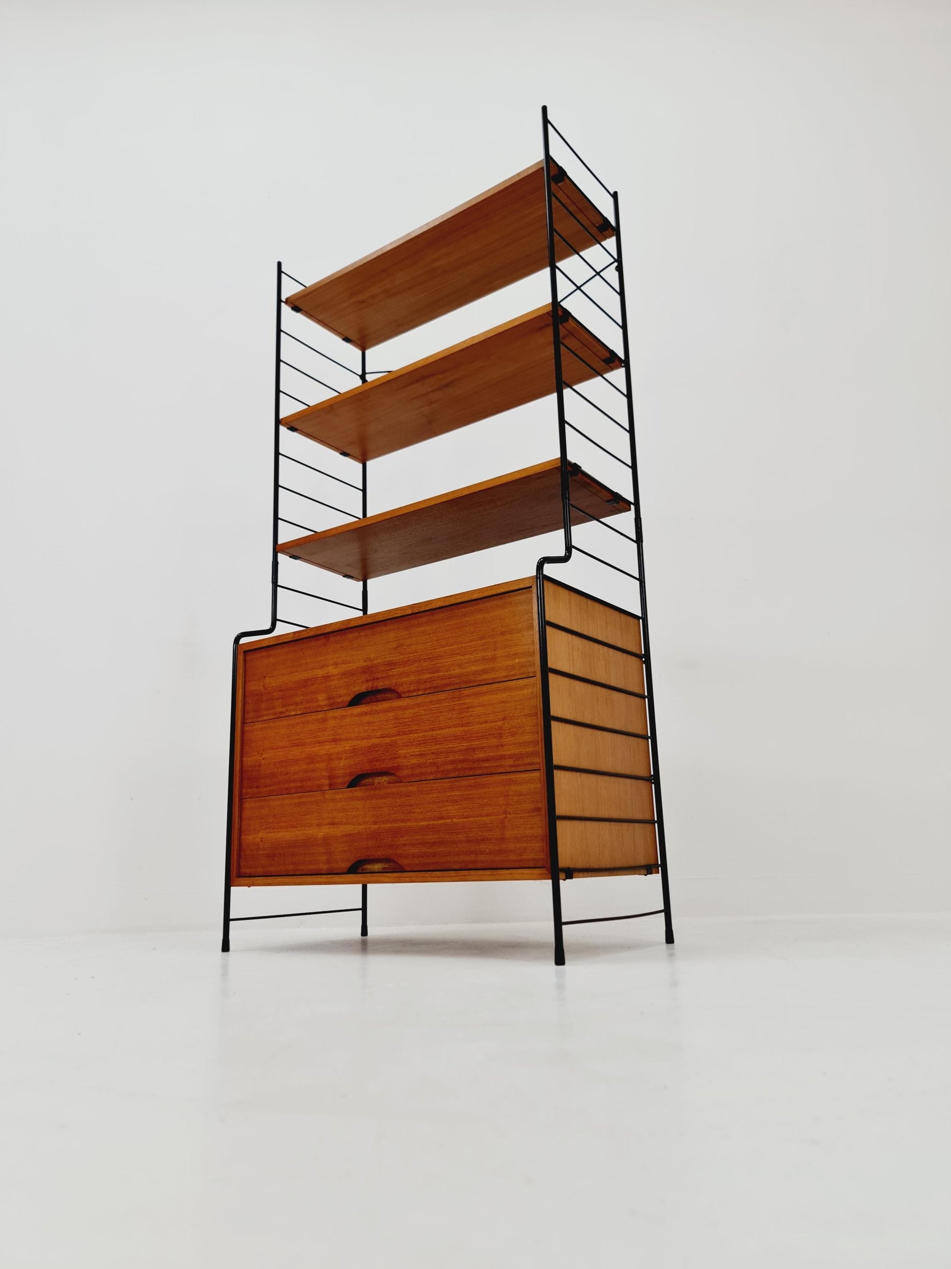 Free standing String shelf-system, bookcase with cabinet teak by WHB Germany, 1950s