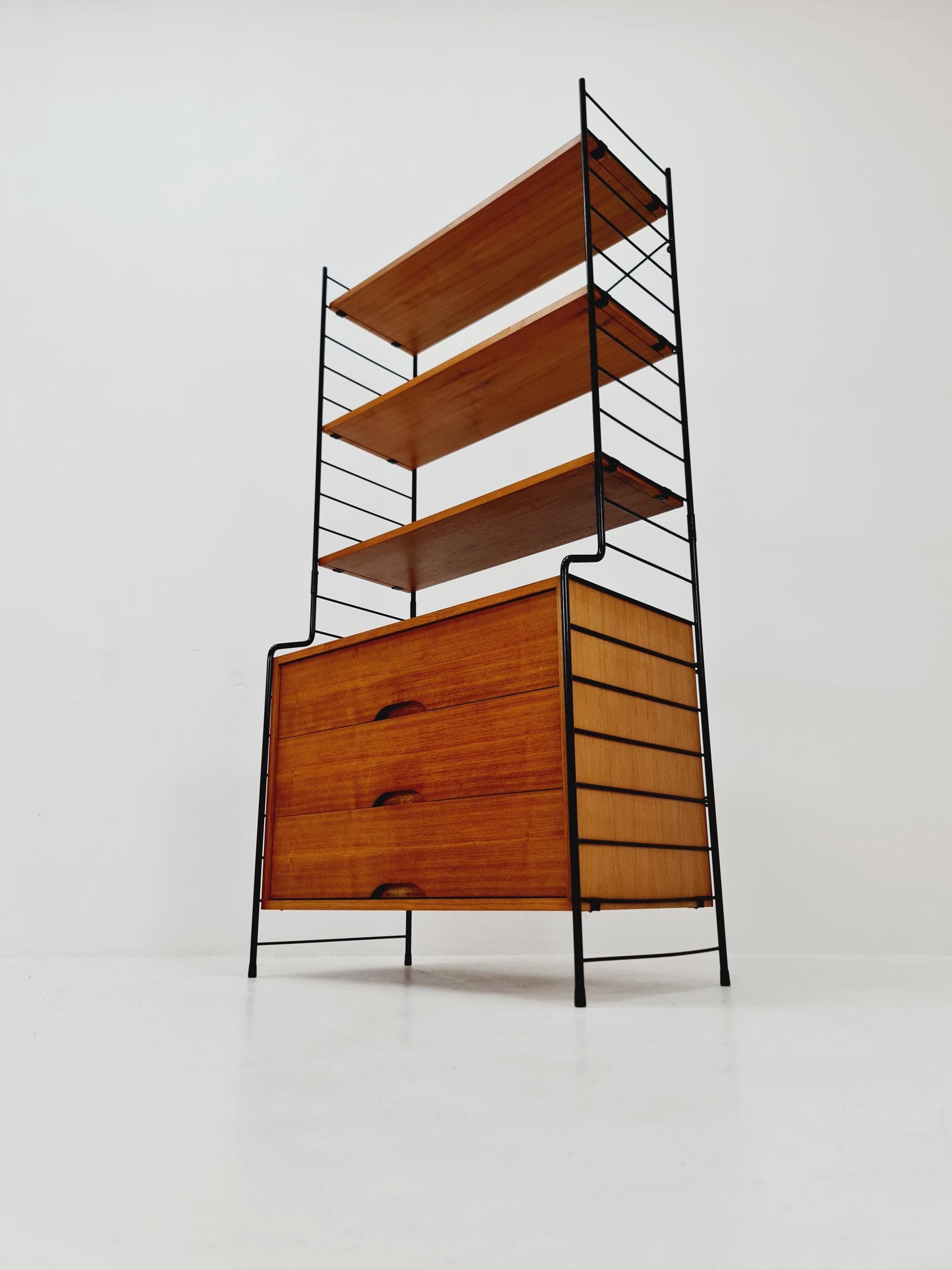 Free standing String shelf-system, bookcase with cabinet teak by WHB Germany, 1950s